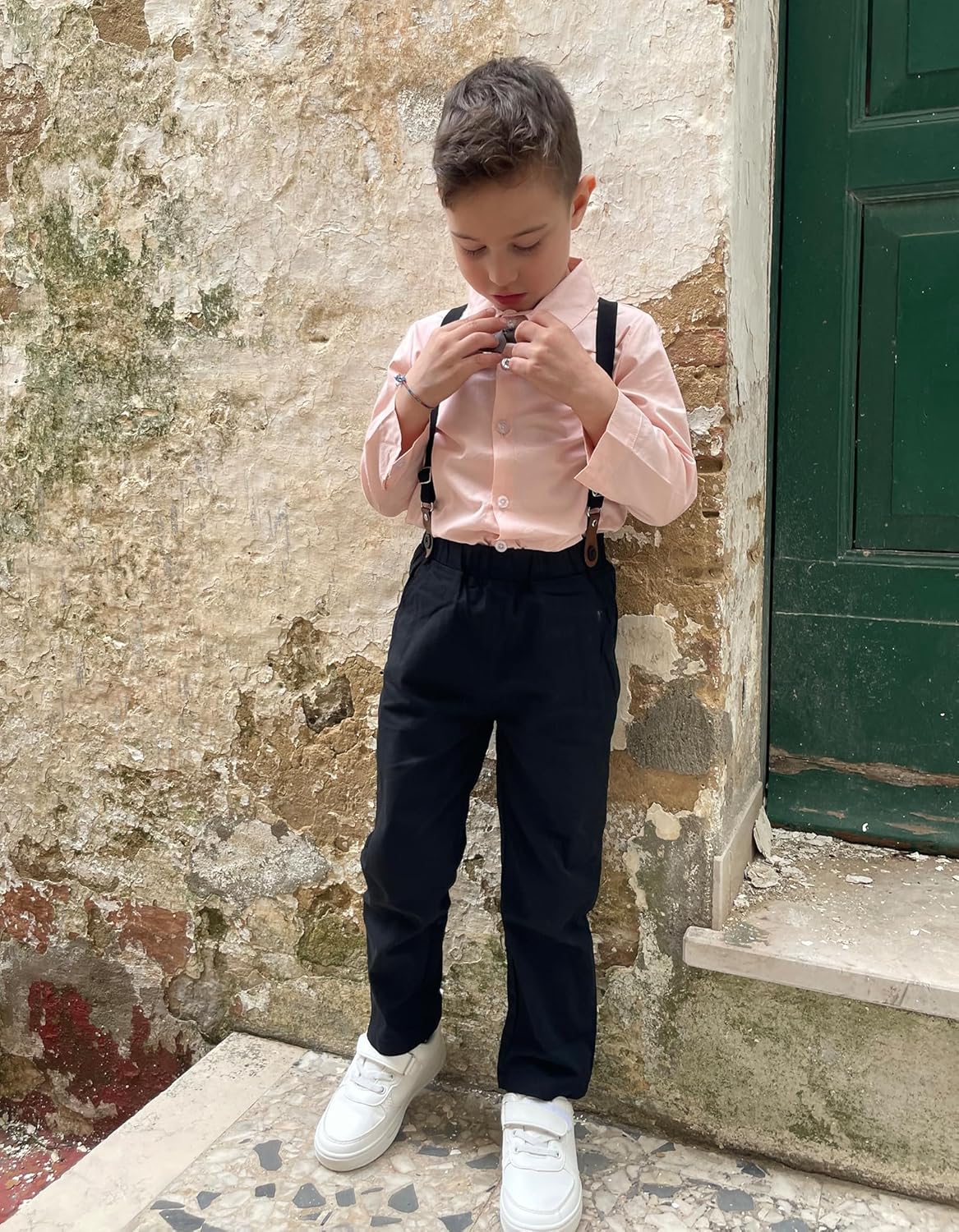 Volunboy Boys Clothes Set Toddler Kids Gentlemen Suit Long Sleeve Bow Tie Shirts Suspenders Pants Outfits - Image 2