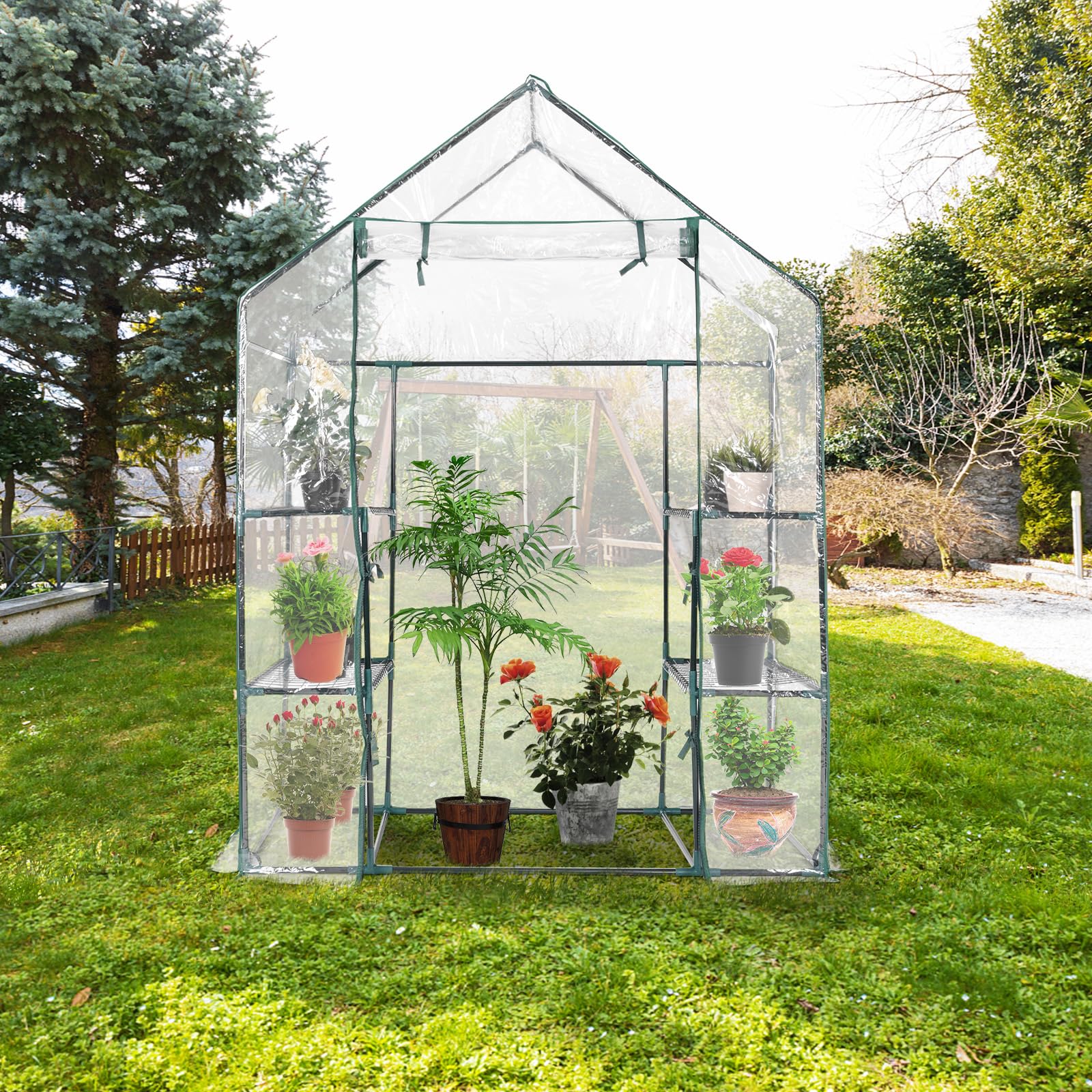 COSTWAY Serra da Giardino per Orto e Piante Inverno, Serra da Esterno con Telaio in Alluminio, Porta Avvolgibile e Telo Trasparente, Serra Robusta per Giardino e Balcone, 143 x 73 x 195 cm
