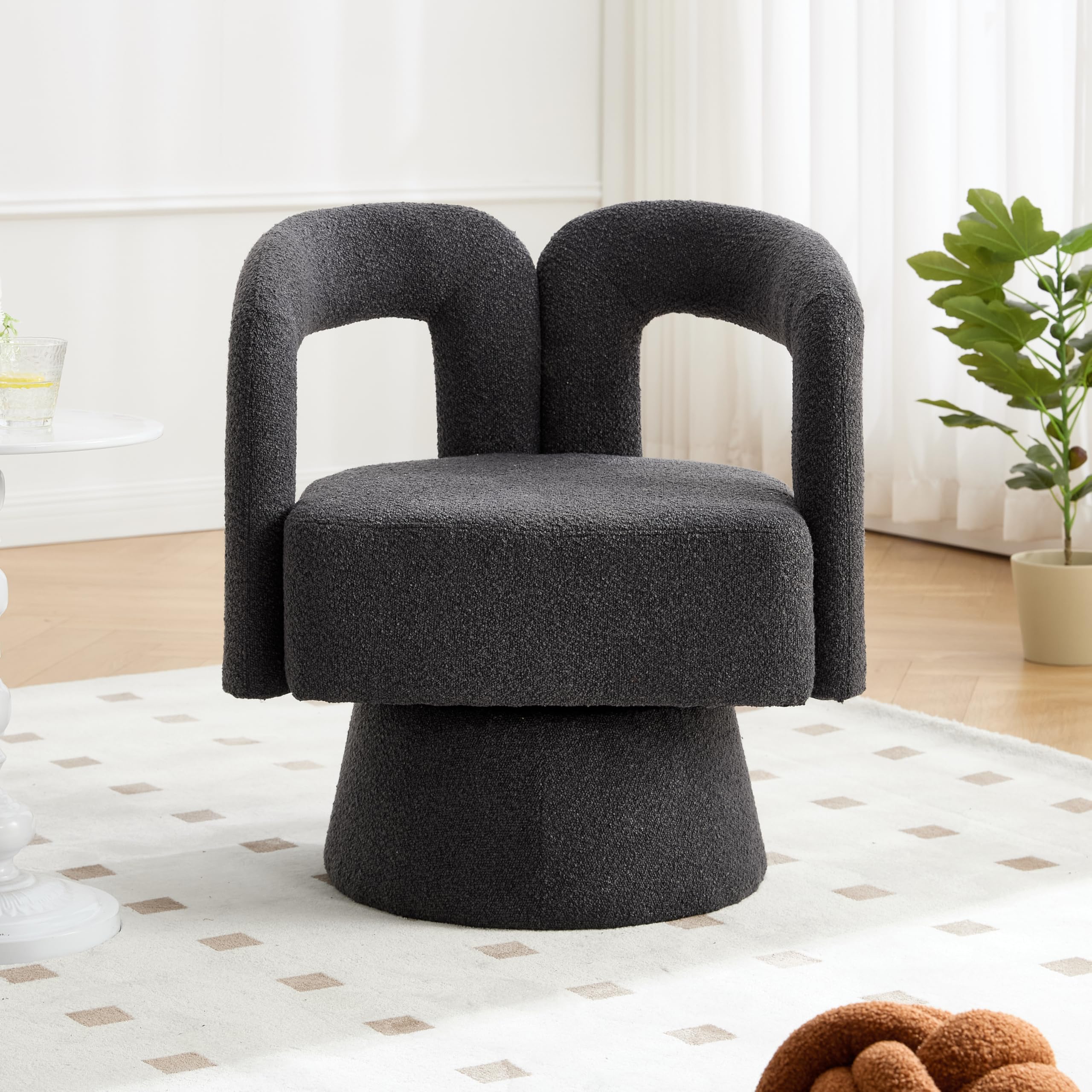 MURUL 360 Grad drehbare Kuschelfass-Akzentstühle, runde Sessel mit breiter Polsterung, Flauschiger Stoffsessel für Wohnzimmer, Schlafzimmer, Büro, Warteräume, Dunkelgrau