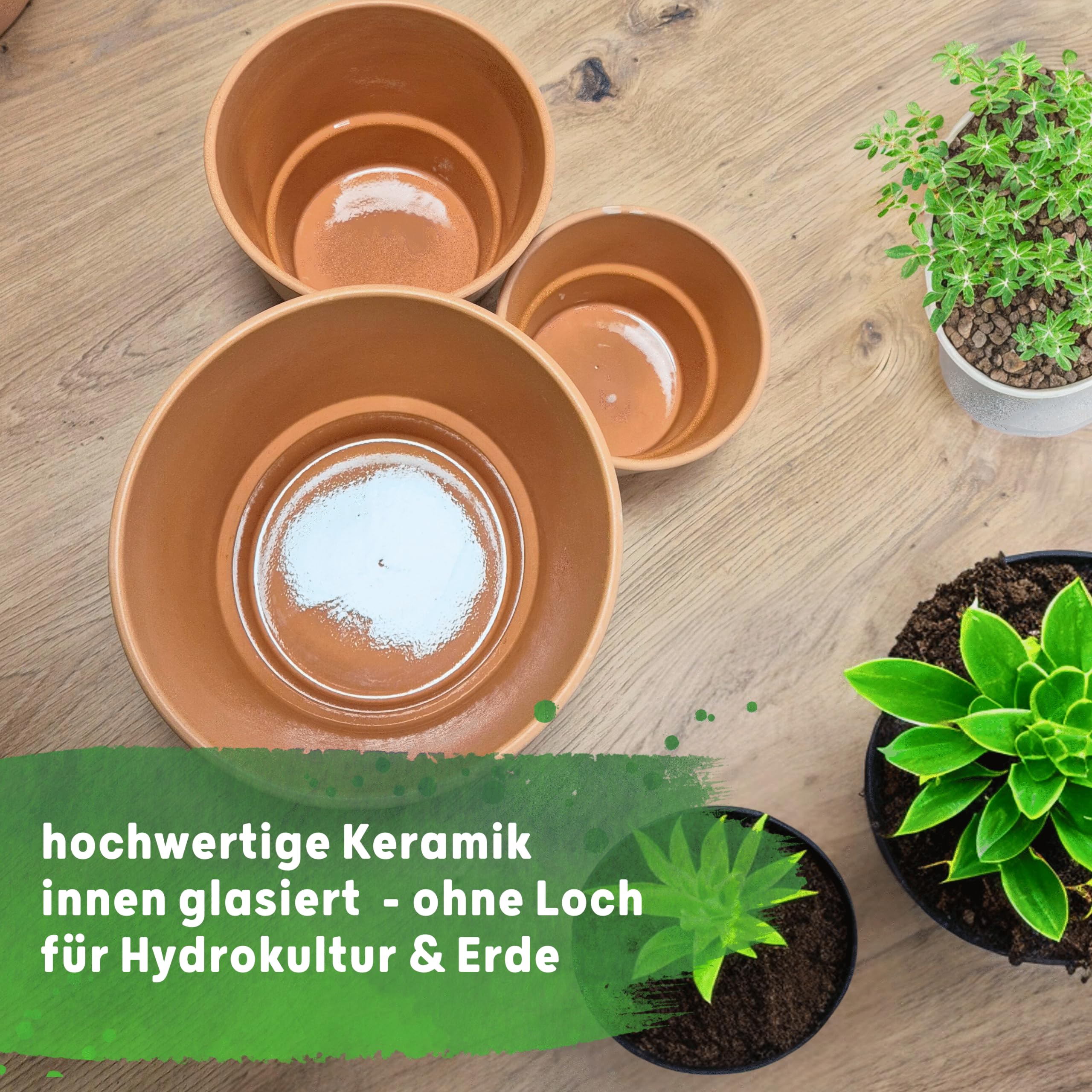 Leni Siena Terrakotta Keramik Übertopf 10 Stück Blumentopf rund Terracotta-Farben matt Pflanztopf ohne Loch für Zimmerpflanzen Hydrokultur Erde - Größe 12 M