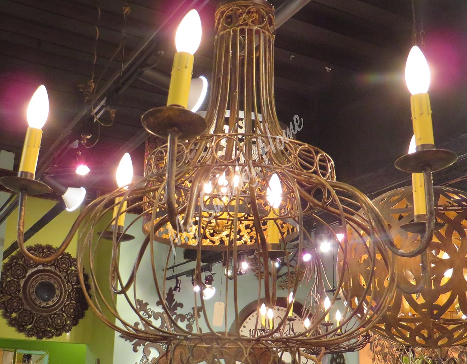 MY SWANKY HOME Bronze Iron French Basket Candle Chandelier | Romantic Country Cottage Globe