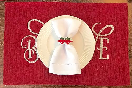 Miniatura 9 de Fancy Fun - Manteles individuales de Navidad texturizados de chenilla, juego de seis (6) tela de tejido de tapicería, para vacaciones, Navidad,