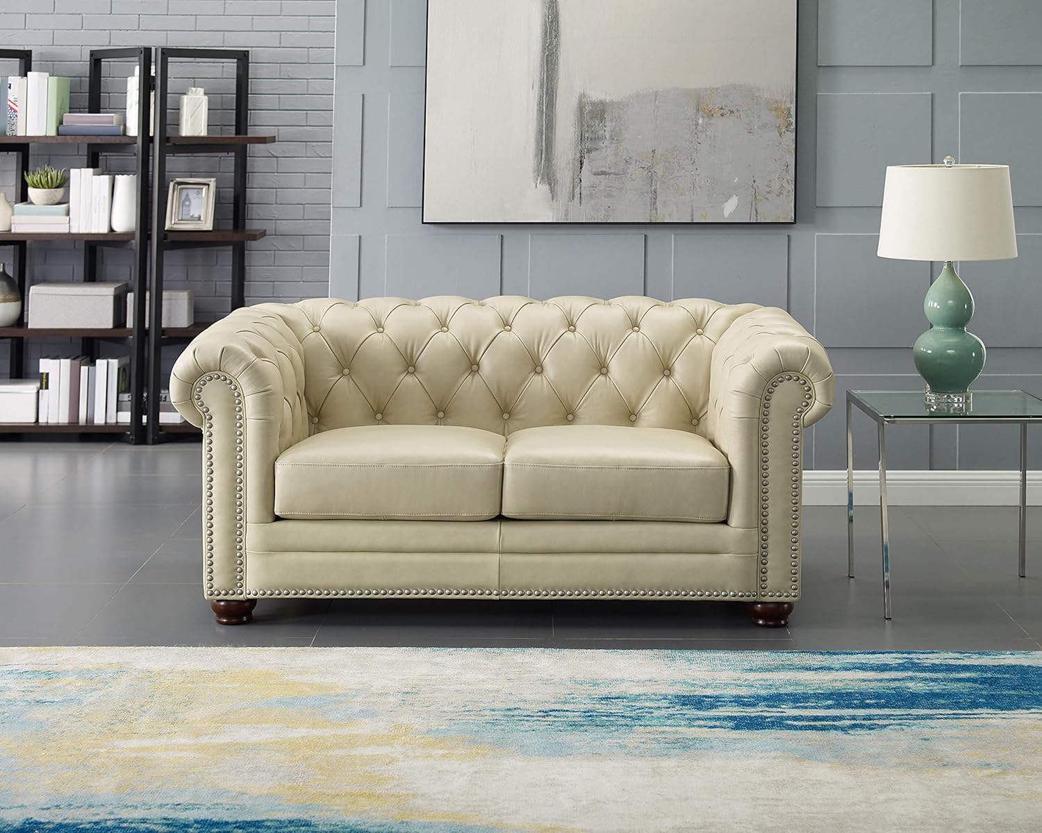 Hydeline Aliso 100% Leather Sofa, Loveseat and Chair Set, Vanilla