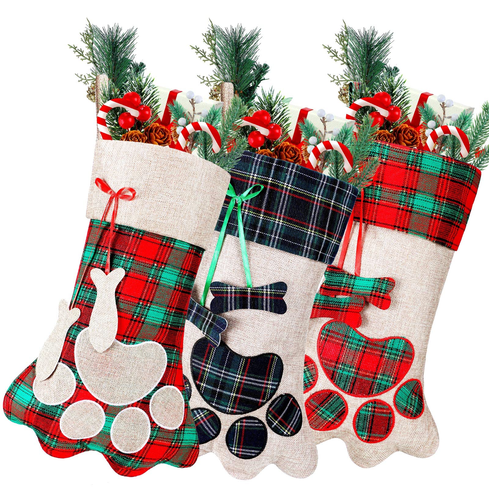 Chaussettes de Noël pour cheminée grand modèle à carreaux ambiance chalet cocon