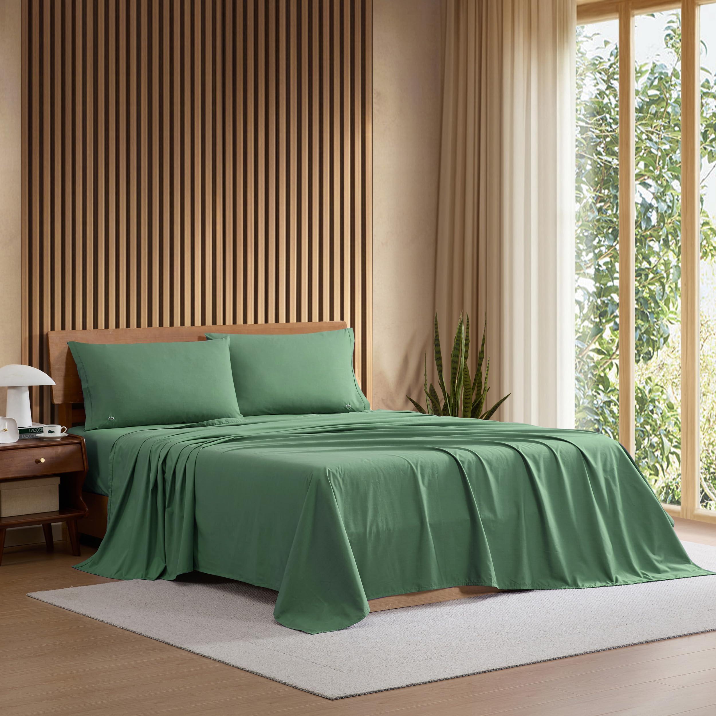 Lacoste 100% Cotton Percale 3-Piece Sheet Set – Cool, Crisp, Matte, and Durable, Oeko-Tex Certified – Solid, Green, Twin — image 1