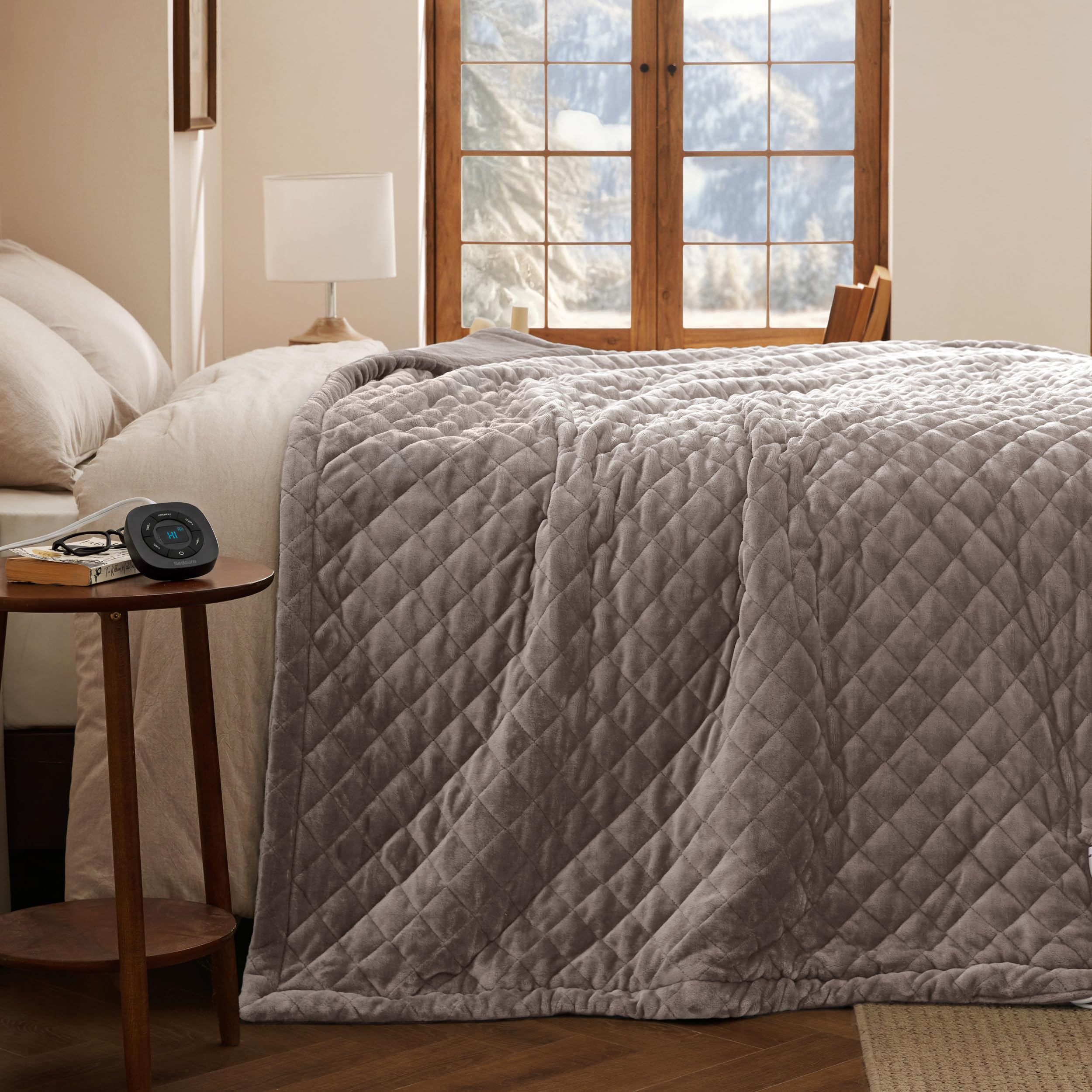 Bedsure Quilted Heated Blanket Twin, Warm Filled Electric Blanket, Taupe