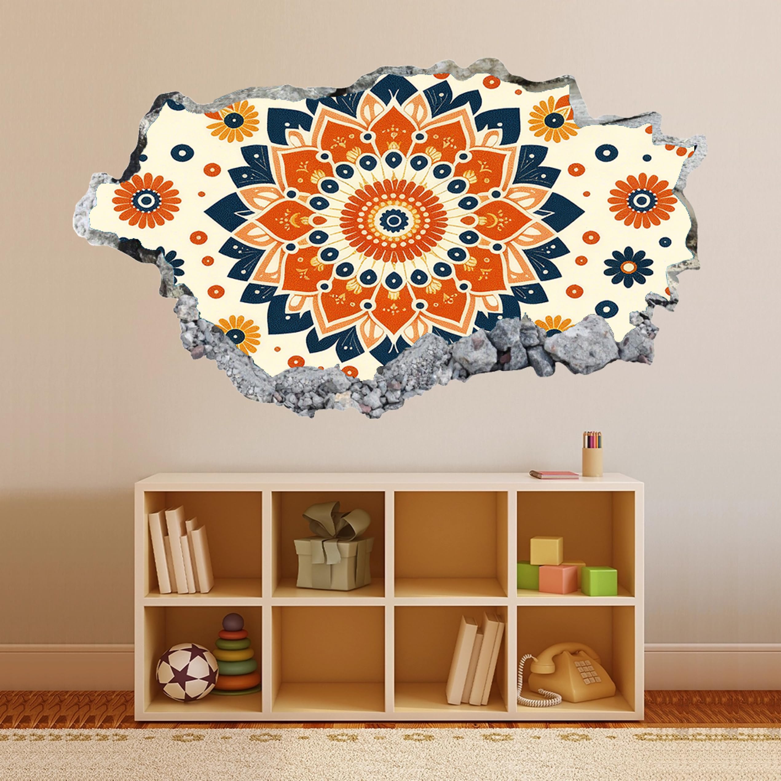 Adesivi 3D per decorazioni murali distruttiFiore Mandala Adesivo da parete Tatuaggio da parete per la decorazione della parete della cameretta dei bambini 70x122cm