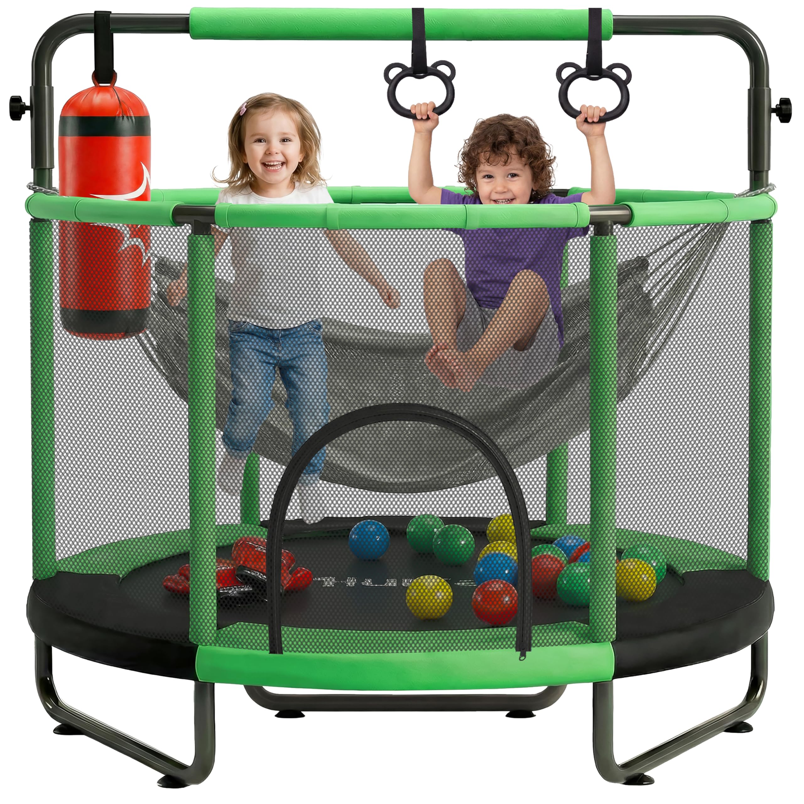 Hurtle Trampoline Enfant 140 cm avec Filet de Sécurité – Trampoline Jardin et Intérieur avec Balançoire, Sac de Frappe, Anneaux, 20 Balles, Structure Stable, Jeux Actifs dès 3 Ans
