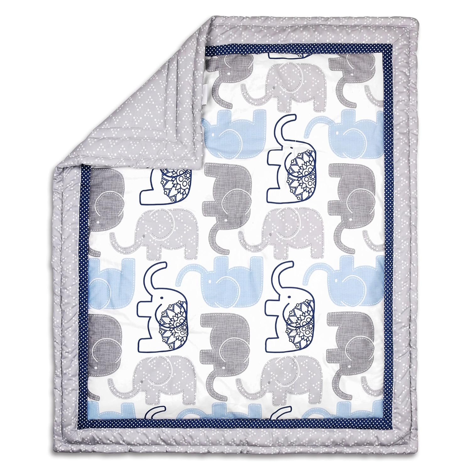 Little Peanut Blue and Grey Elephant Baby Crib Quilt by The Peanut Shell