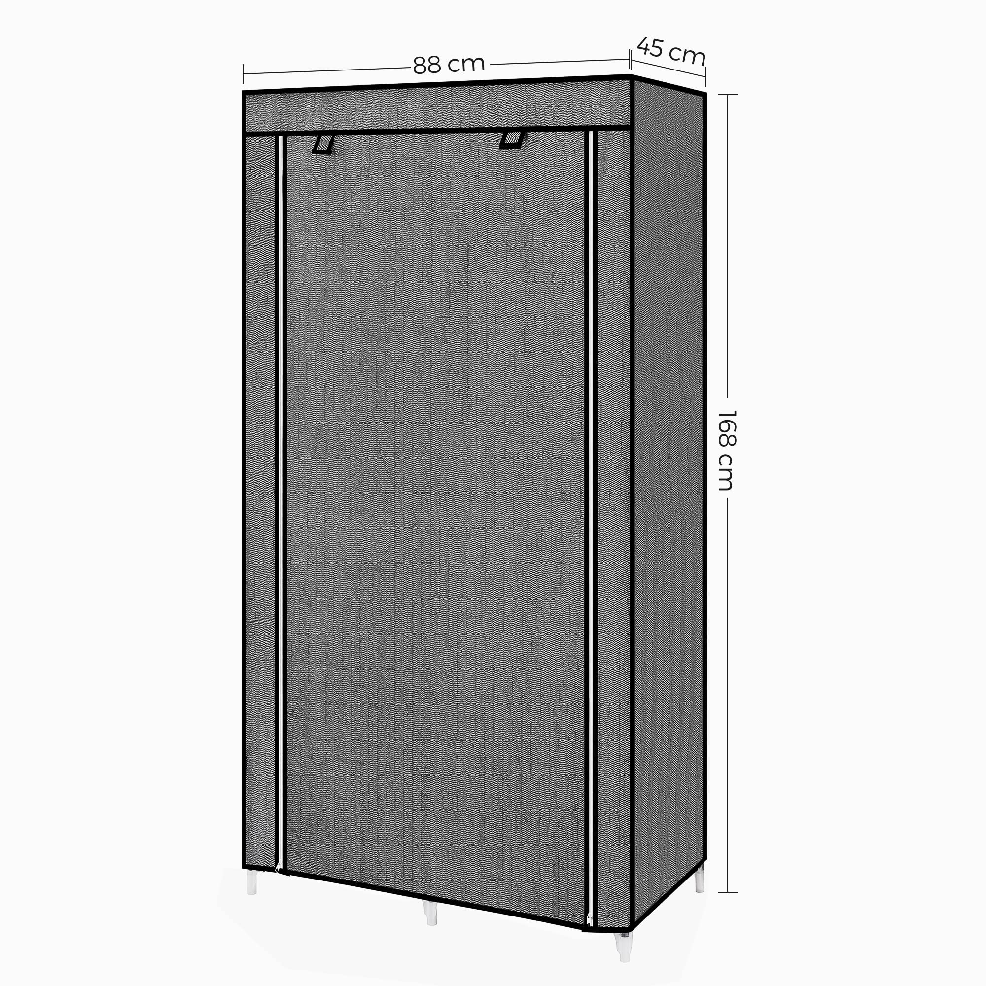SONGMICS RYG084B22 Szafa na ubrania z 1 drążkiem i 6 wkładanymi półkami, włóknina, metalowa rama, 45 x 88 x 168 cm, do sypialni, korytarza, czarna z wzorem w jodełkę