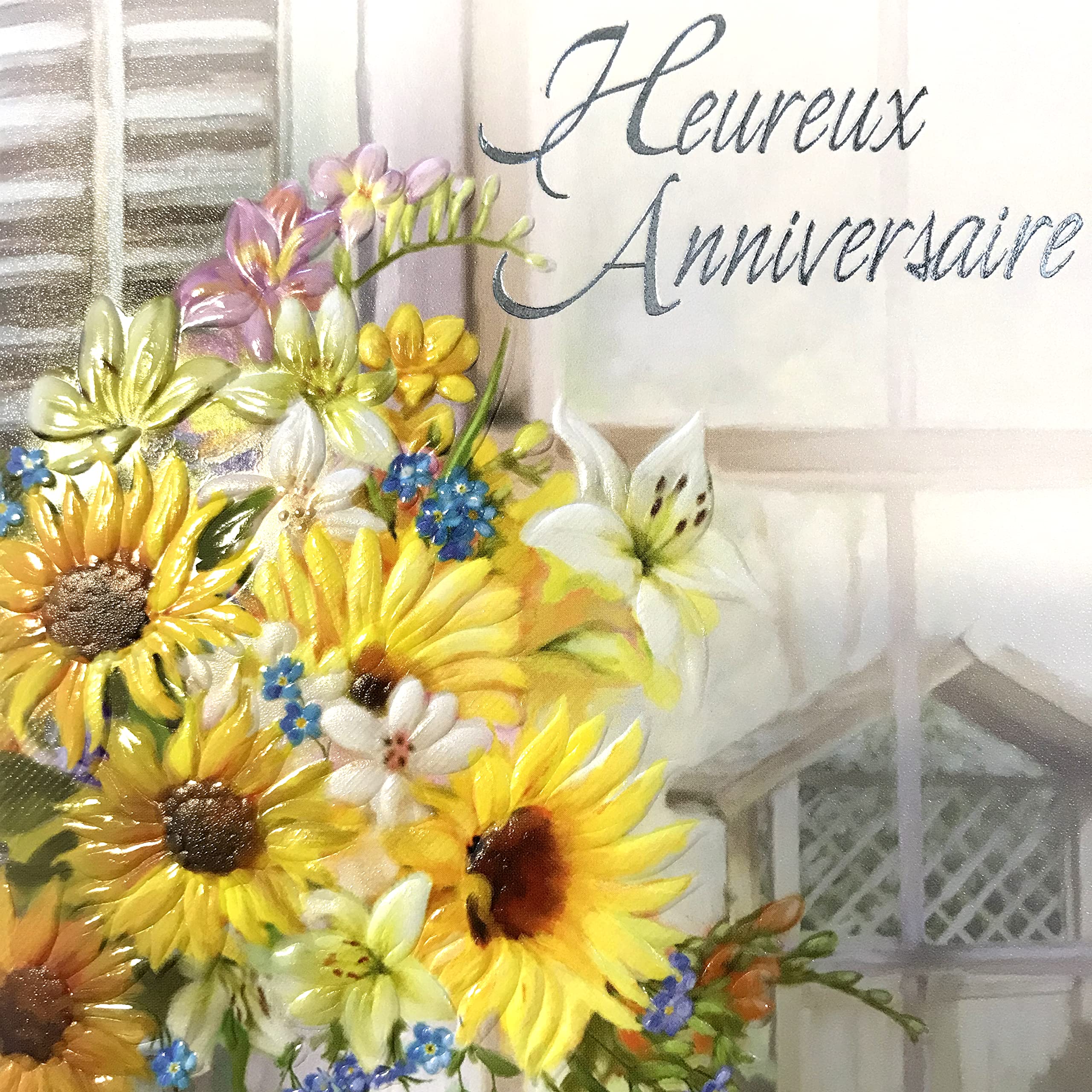 AFIE Biglietto felice compleanno bouquet fiori Iris blu con doratura oro dorato Made in France 65-1225