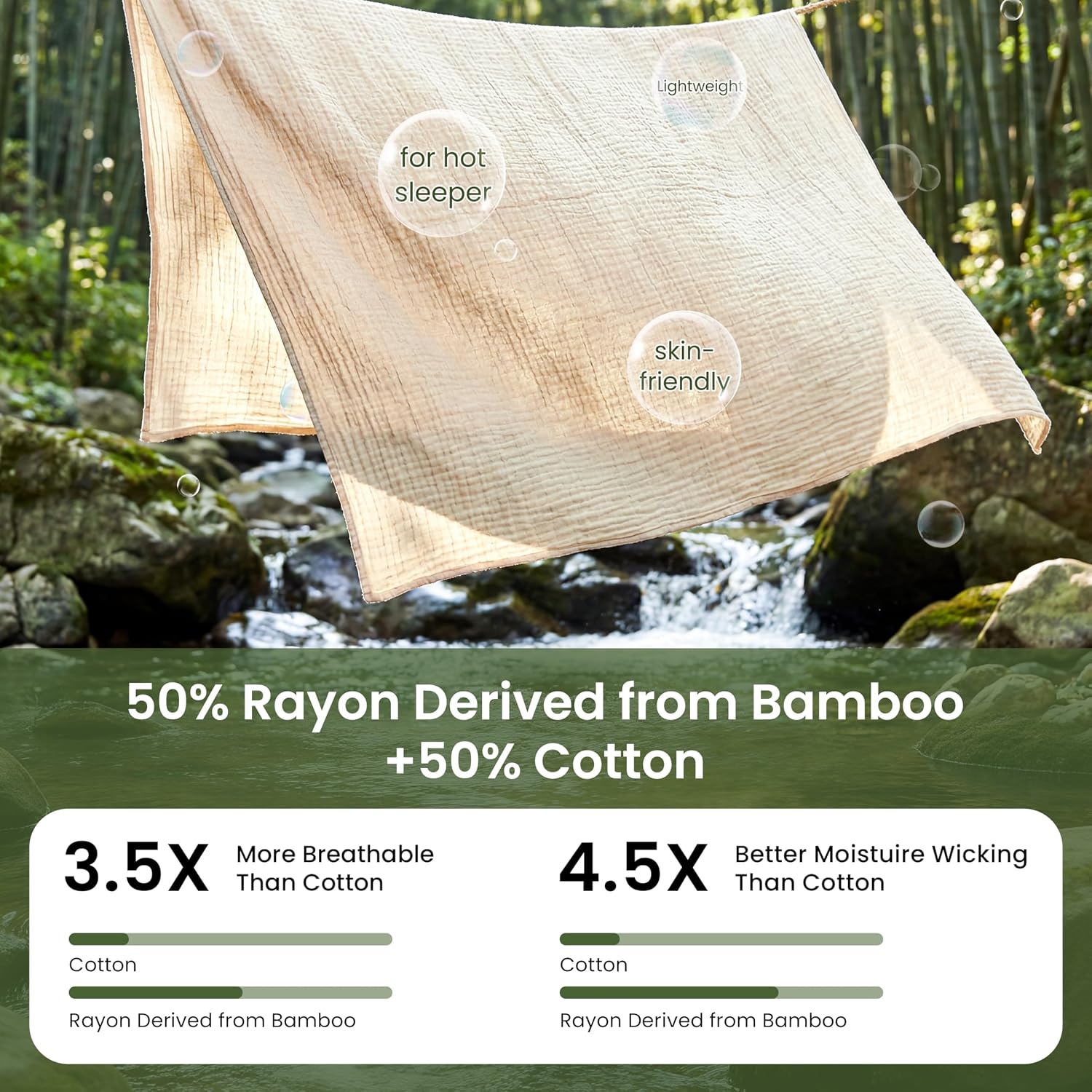 Love’s cabin Cooling Muslin Throw Blanket, 50% Rayon Derived from Bamboo, 50% Cotton, 4-Layer Lightweight Breathable Summer Gauze Blanket for Couch Sofa Travel, Soft for Hot Sleepers, 50″x60″, Beige