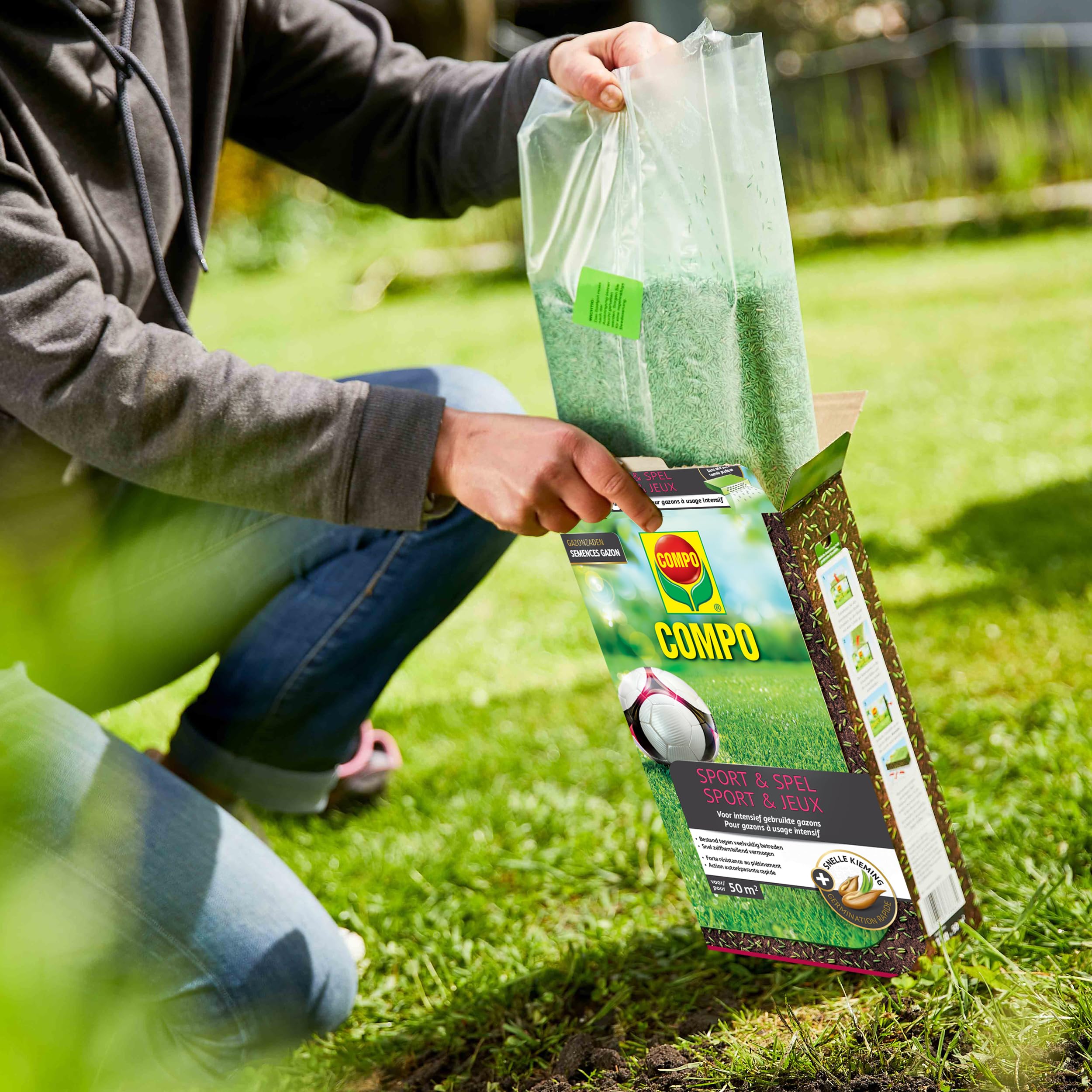 Compo Rasensamen fr Sport- und Spielflchen | Widerstandsfhig bei  intensiver Nutzung | Rasensamen 1kg fr 50 m : Amazon.de: Garten