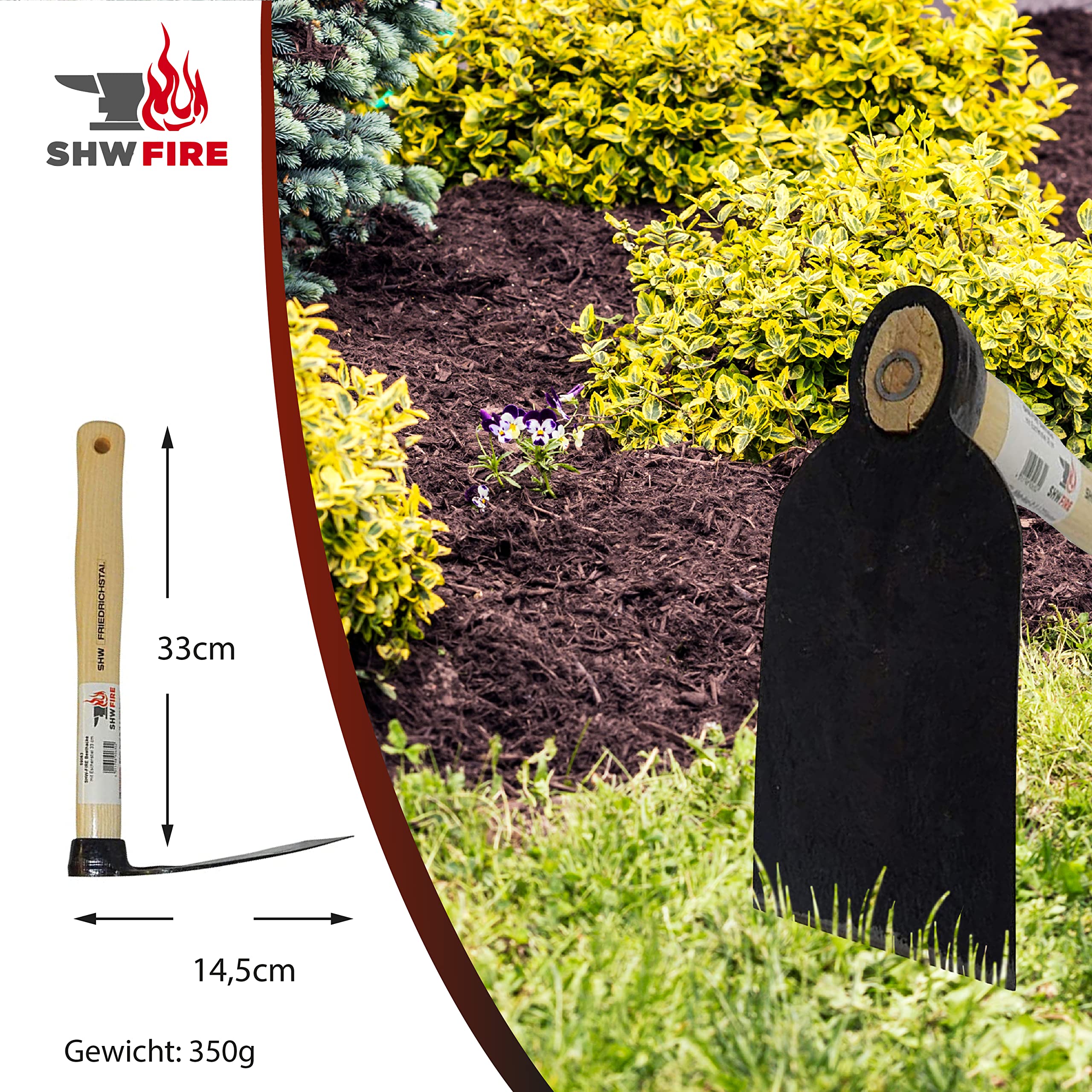 SHW-FIRE Kraftvolle Beethacke - 33cm Breitblatt und Eschenholzstiel für | Made in Germany | Für Gartenarbeit und Bodenlockerung | Schmiedequalität | selbstschärfendes Blatt | 33 cm Eschenholzstiel