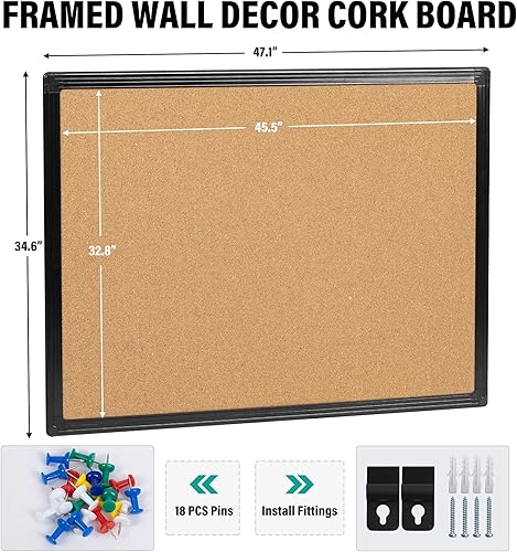 Miniatura 4 de Yettsoy Tablero de anuncios de corcho de 48 x 36 pulgadas, marco de aluminio negro de 4 x 3 pulgadas para pared, tablero de anuncios grande montado