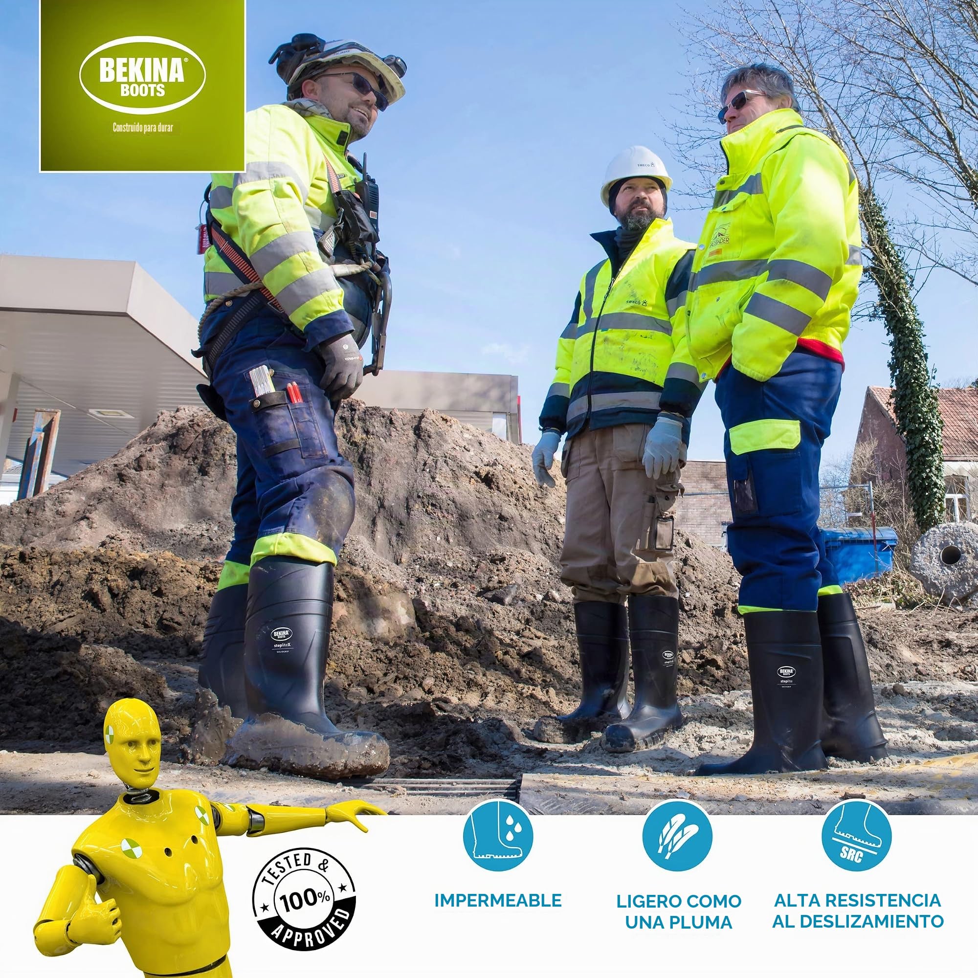 Bekina Robusta Bota de Seguridad para Hombres, Puntera de Acero y Suelo de Alta Seguridad, Plantilla ergonómica, Ligera, Antideslizante, Confortable, Negro, EU 39