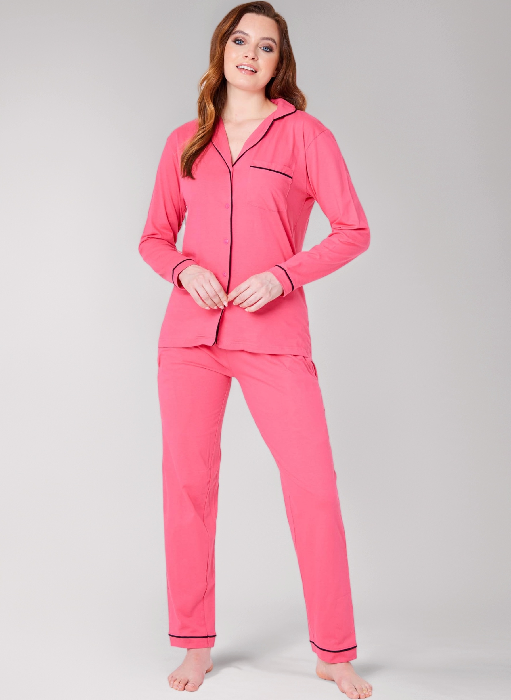 Womens Pyjamas Set - Classic Button Down Nightwear Long Sleeve & Bottoms PJs Cosy Cotton Lounge Wear S-XL - Sleepwear Gifts for Her