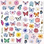 LINAYE 24 Sheets Butterfly Flower Stickers for Kids Adults, Spring Butterfly Flower Decorative Stickers Bulk for Crafts Envelops Scrapbooking, Butterfly Party Favors Supplies for Kids Classroom