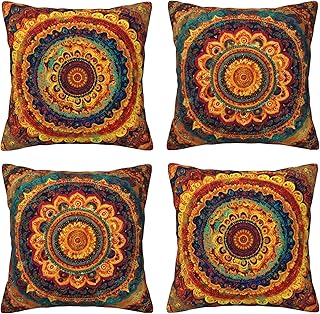 Bohemian Throw Pillow Covers 18 X 18 Inch Set of 4 Decorative Cushion Co...