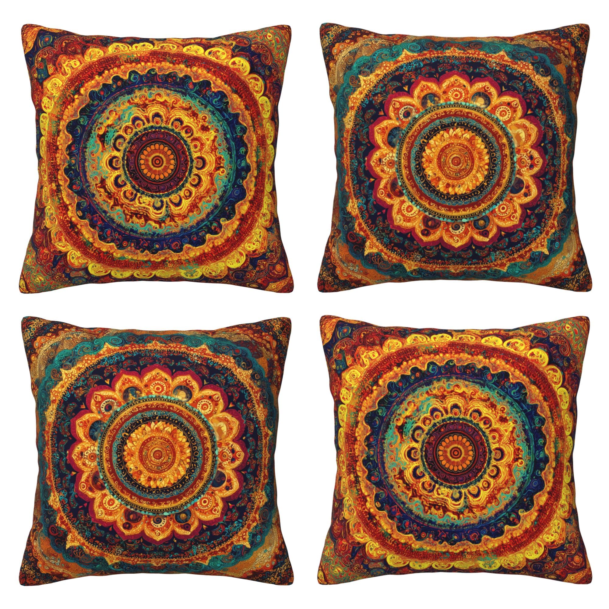 Bohemian Throw Pillow Covers 18 X 18 Inch Set of 4 Decorative Cushion Cover Home Decor for Sofa Chair Couch Bedroom Living Room