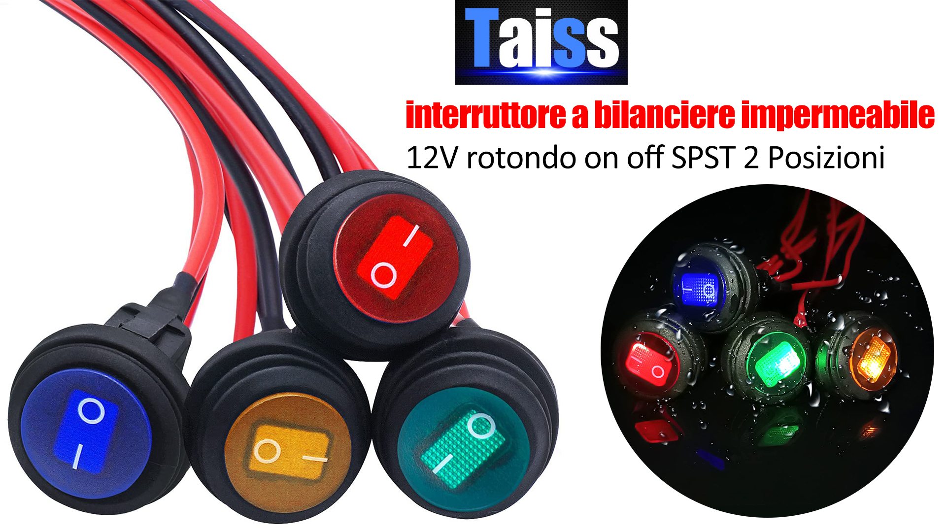 Pulsantiera Barca Taiss /5 Gang Rotondo Dot Illuminato Interruttore A Bilanciere Pannello In Metallo Con 20A 12V DC ON/OFF SPST Interruttore Di Controllo Per Auto O Barca Luce LED Blu KCD2 102N