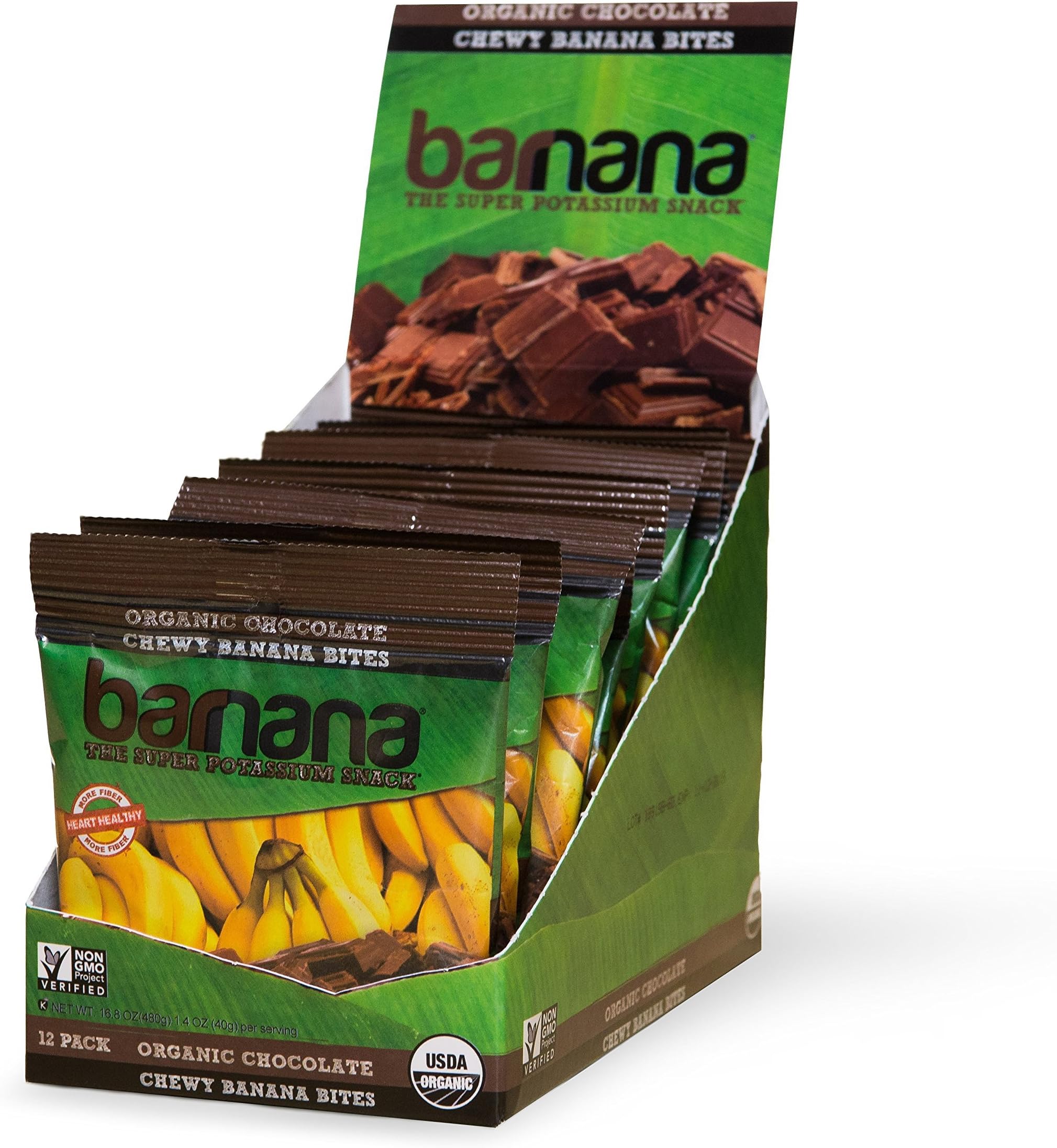 BarnanaOrganic Chewy Banana Bites, Dark Chocolate Banana Flavor- Non-GMO, USDA Organic Upcycled Snack, 1.4 Ounce Bags (12 Bags Total)USDA Organic