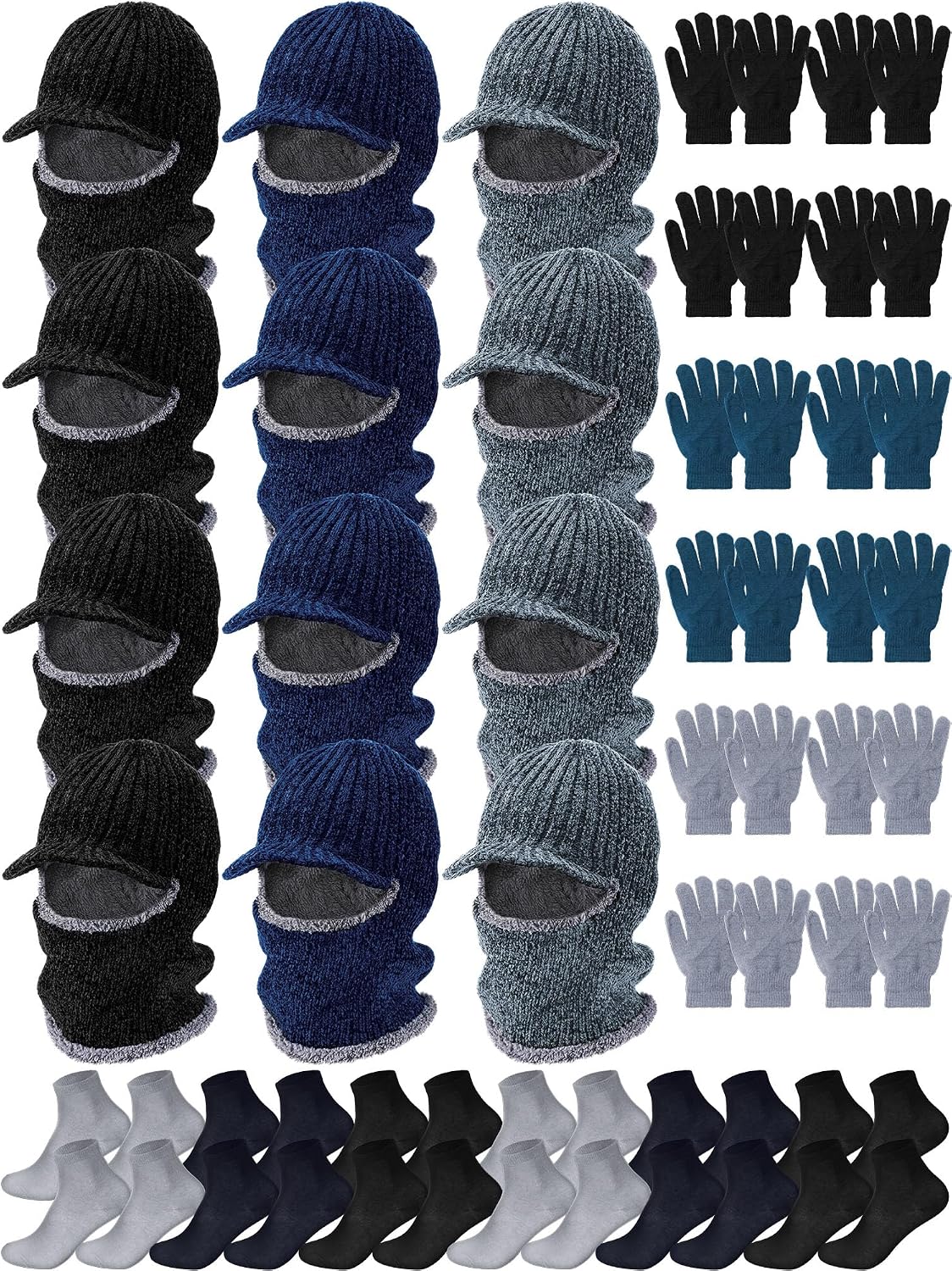 Chicingyou 36 Pcs Winter Care Essentials Bulk, Beanies Gloves Socks Set for Homeless, Charity Donations, Community Support