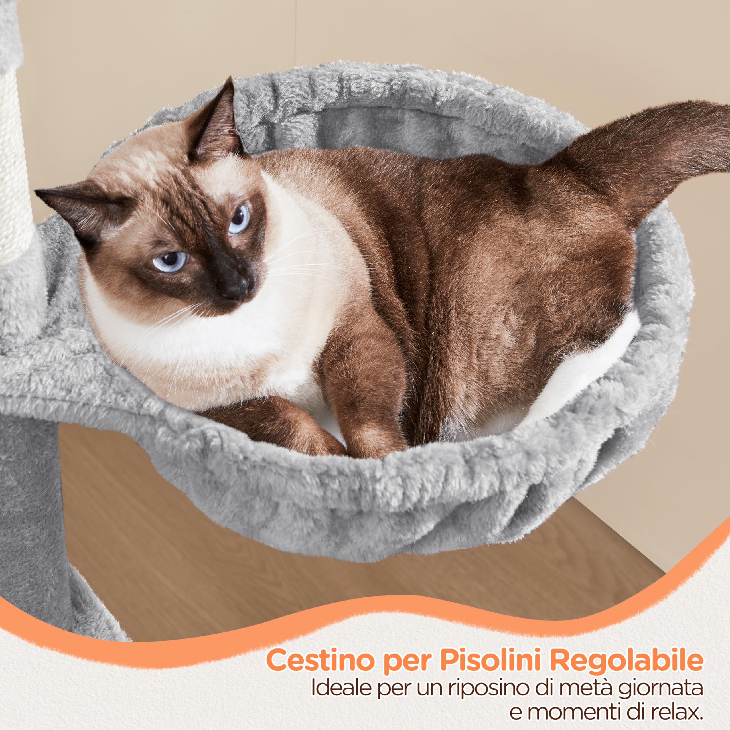 Yaheetech Albero Tiragraffi in Sisal Naturale e Truciolato 48,5 cm × 40,5 cm × 145 cm Torre per Gatti con Posatoio Gioco Condominio Grigio Chiaro