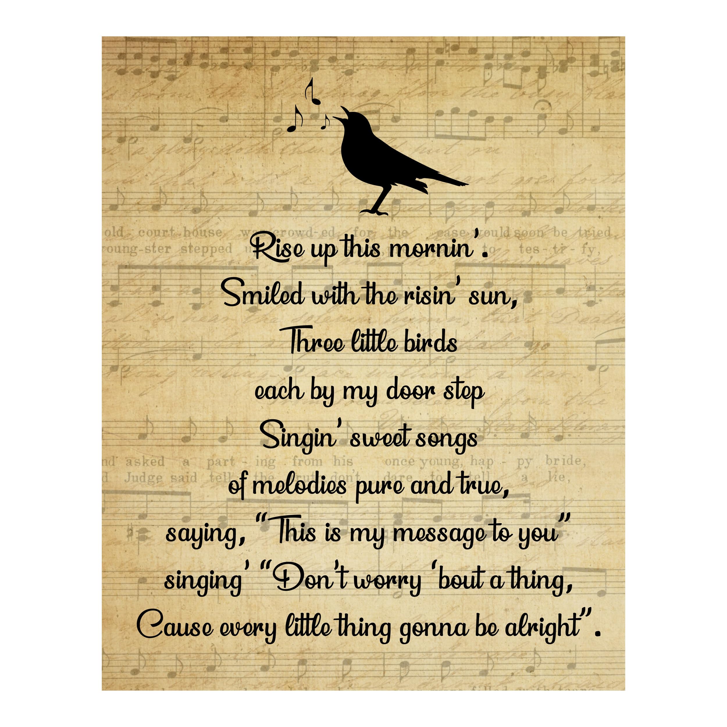 Rise Up This Morning - Inspirational Song Lyrics Wall Art Print, Vintage Inspired Bird & Music Sheet Wall Art Decor For Home Decor, Office & Nursery Decor, Unframed Boho Chic Songbird Print - 8x10"
