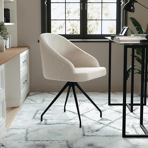 Martha Stewart Sora Silla giratoria estacionaria con brazos inclinados para oficina en casa en ramo blanco con marco de bronce aceitado