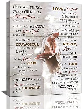 Christian Bible Verse Wall Art Hand Of God Jesus Motivational Pictures Religious Inspirational Quotes Modern Artwork Paintings Canvas Prints Framed Home Decor For Church Bedroom Bathroom 12"x16"