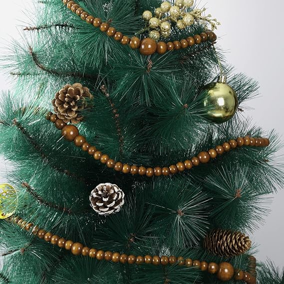 12 Feet Summer Christmas Wooden Beads Garland Round Craft Farmhouse Vintage Christmas in July Wood Bead Garlands for Xmas Supplies(Coffee)