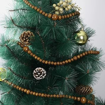 12 Feet Summer Christmas Wooden Beads Garland Round Craft Farmhouse Vintage Christmas in July Wood Bead Garlands for Xmas Supplies(Coffee)