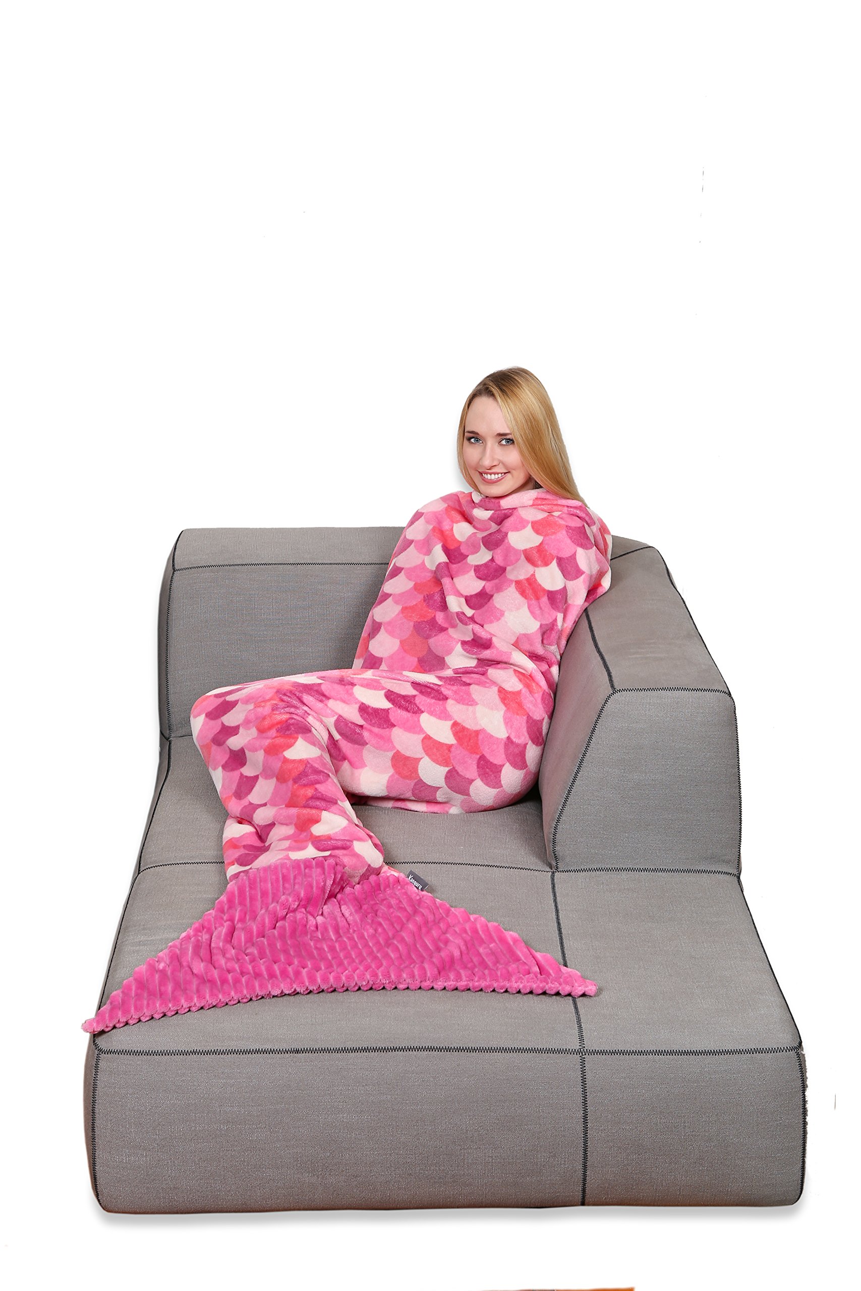 Kanguru Meerjungfrau-Decke Rosa, mit Langer Flosse zum Hineinstecken der Füße, Länge 200 cm, weiche Fleece-Decke, lustige Geschenkidee für Frauen oder Mädchen, ideal für Weihnachten, Geburtstag