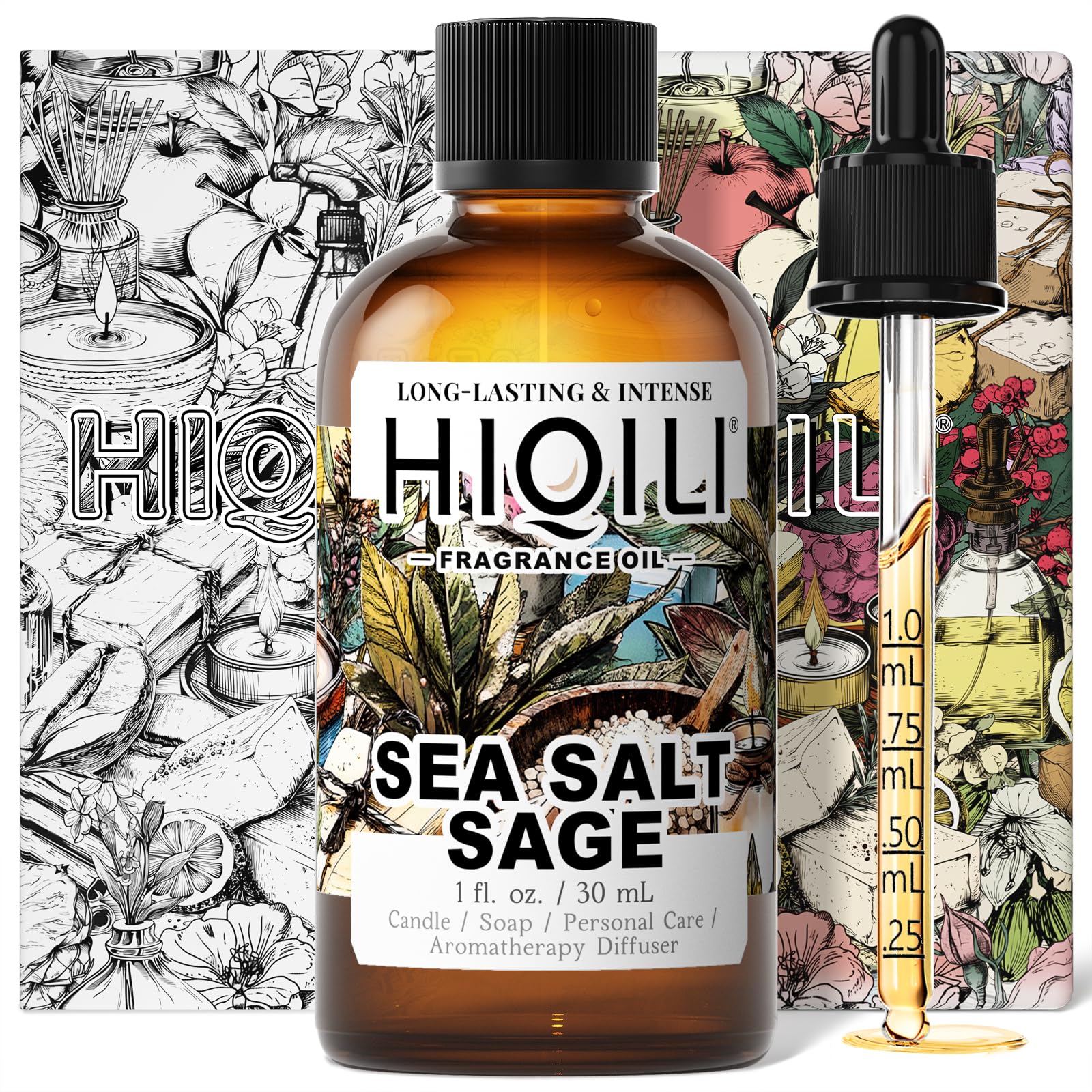 HIQILI Sea Salt Sage Fragrance Oil for Diffuser Use, Candle Making Scents, Soap Making Supplies, Car/Hotel Collection Diffuser Oil - 1 Fl Oz