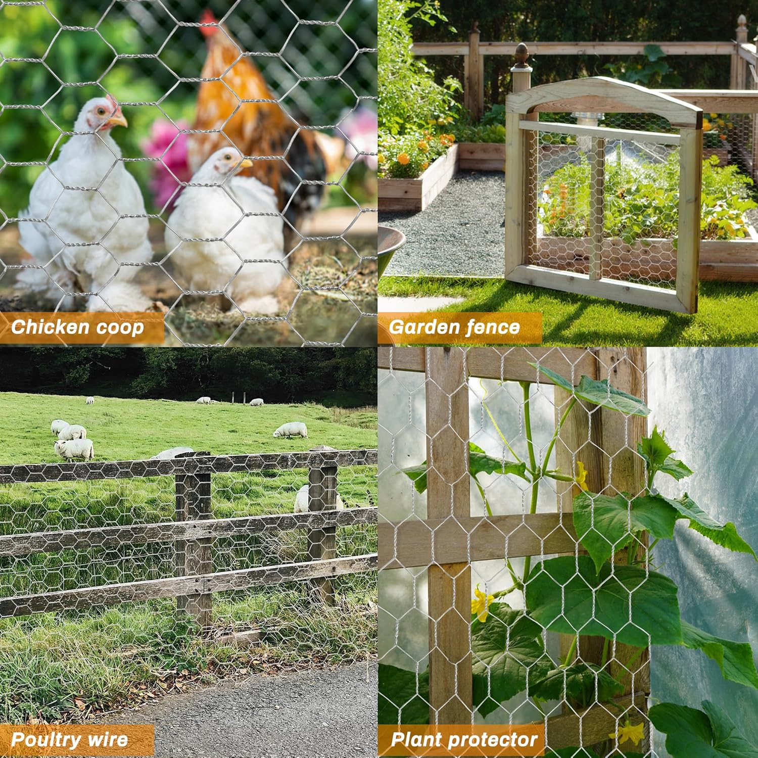 Sliver Chicken Wire 48 inch(H) x 100 ft(L), Anti-Rust Hexagonal Galvanized Metal Garden Netting for Floral Arrangements, Powder Coated Chicken Wire Coop for Crafts Plant Protector Pet Rabbits Fencing