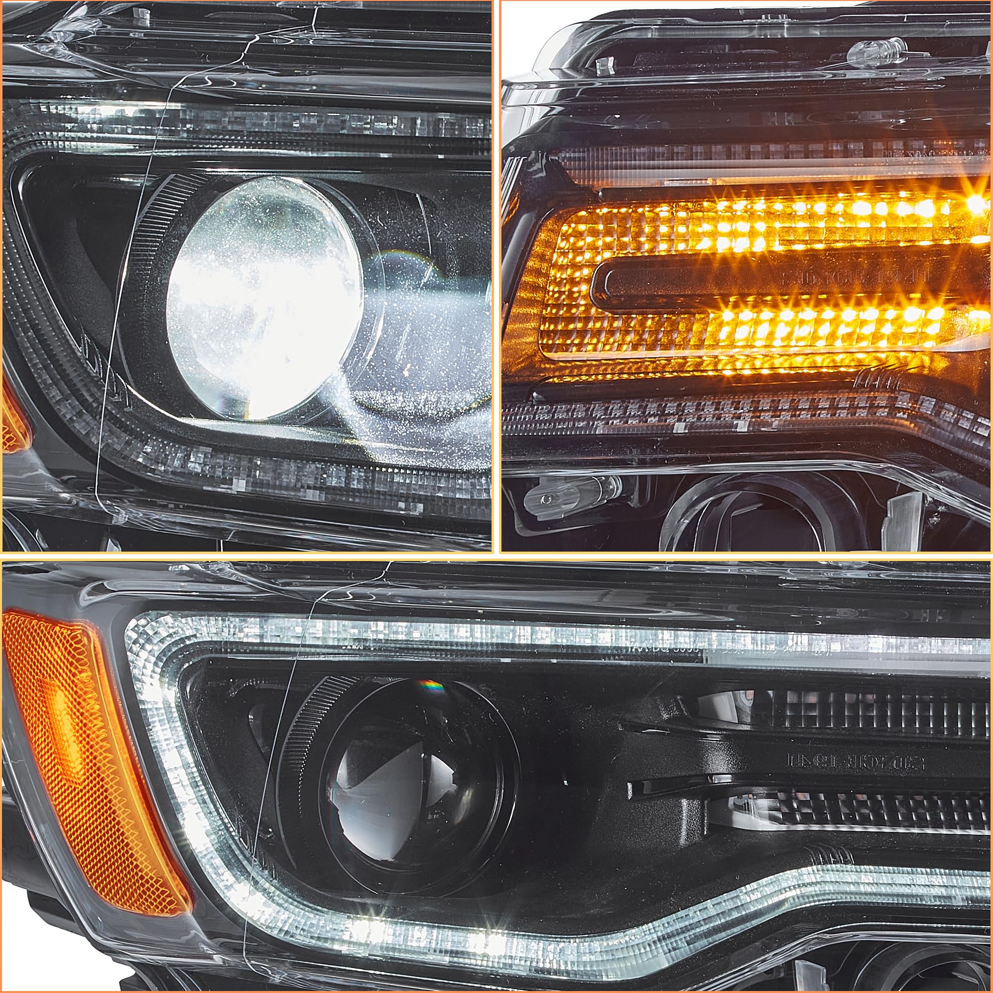 VLAND Reflektor Full LED Grand Cherokee WK2 2014-2021, Lampy przedni z dynamicznym wyświetlaczem (Czarny)