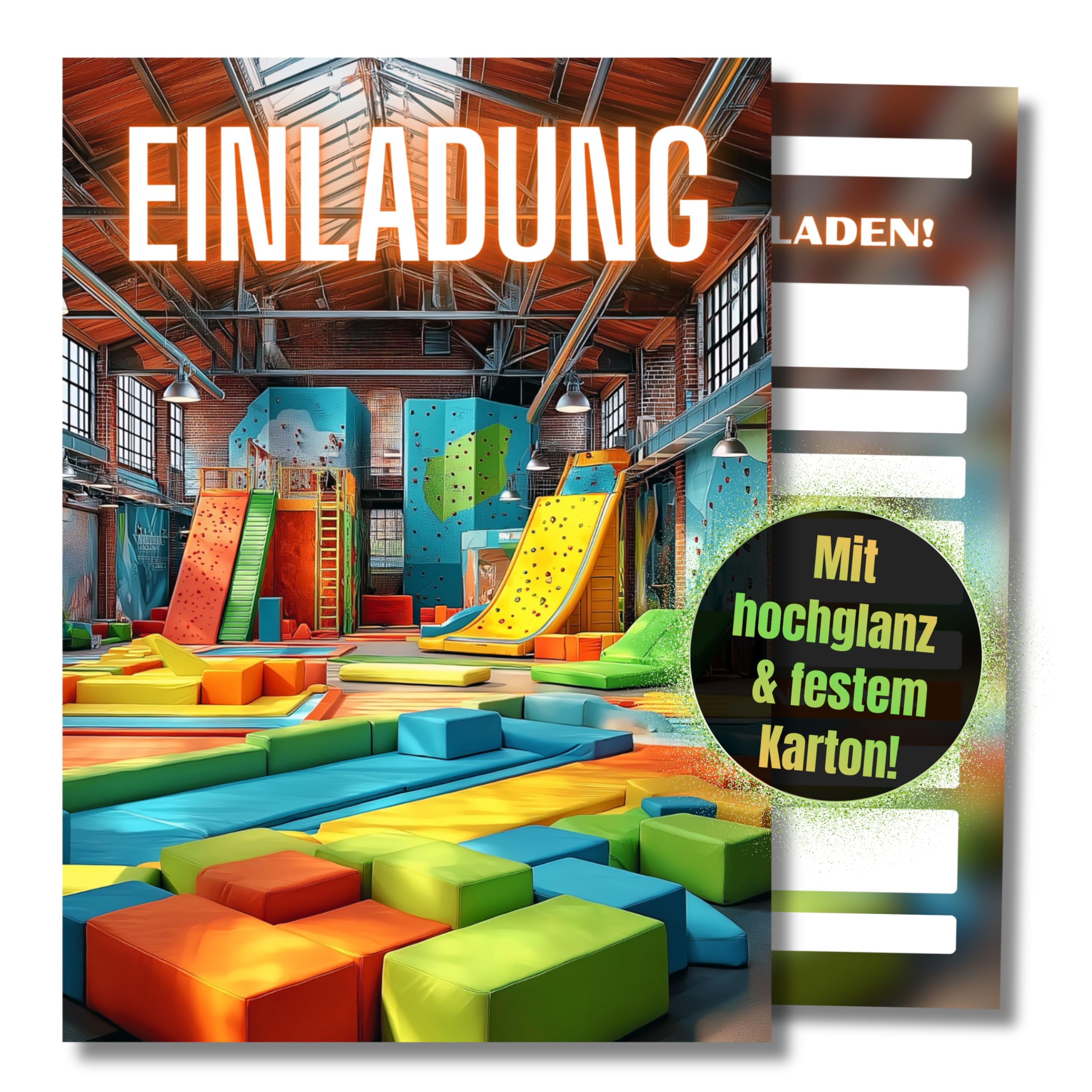 HIDEBLOOM Indoor Spielplatz Einladungskarten Kindergeburtstag Jungen - 12 Stück - DIN A6 (10,5 cm x 14,8 cm) - Einladungen Geburtstag Mädchen - Geburtstagseinladungen Spielplatz