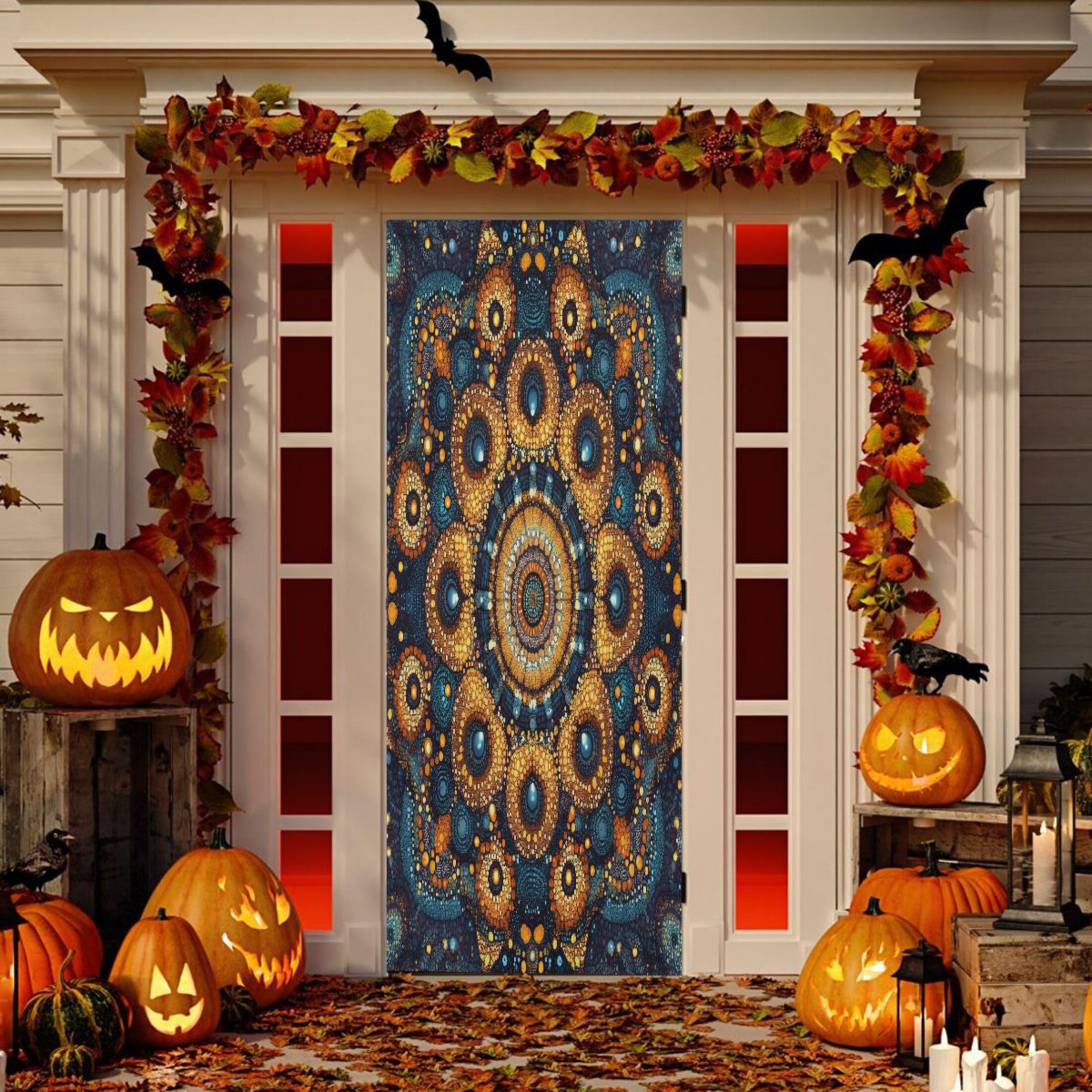 Housse de porte élastique mandala grand format deco