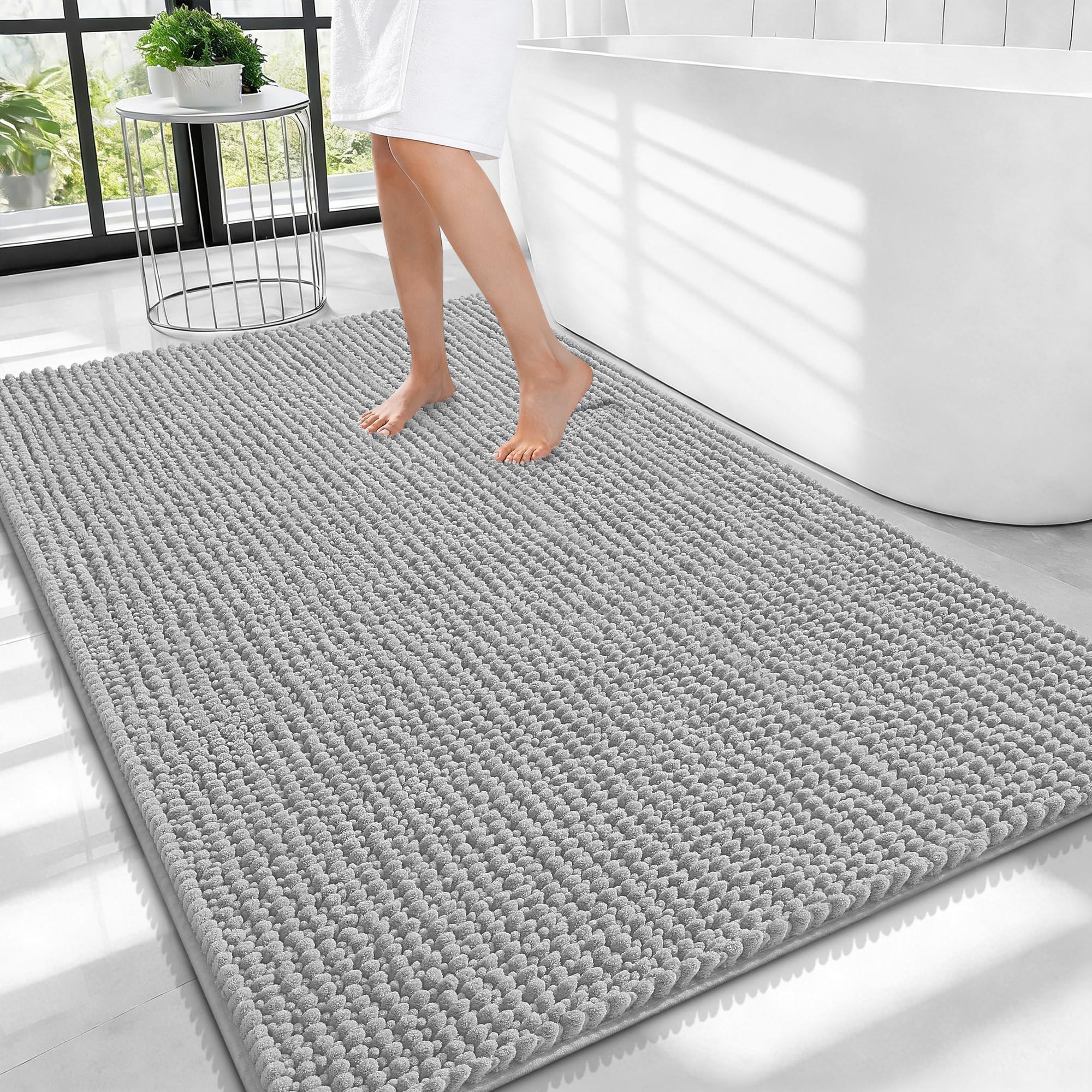 OLANLY Thick Chenille Large Bathroom Rugs Mats 40x32, Light Grey