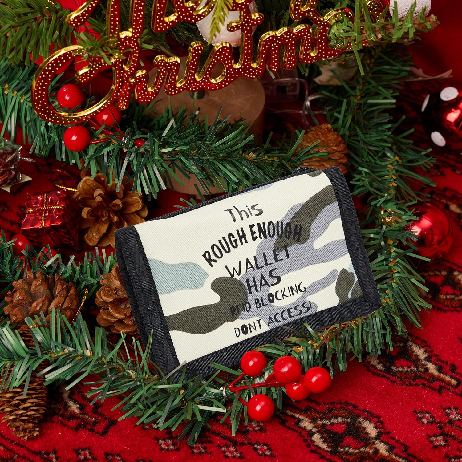 Rough Enough Kids Wallet for Boys Preppy Teens RFID Blocking with Black Lanyard Keychain Light Blue Camo Canvas - Image 9