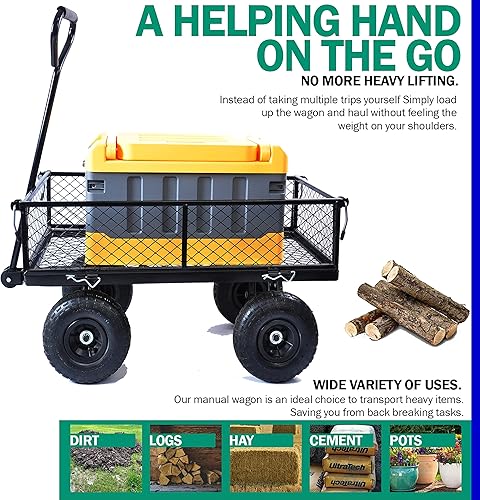 Miniatura 3 de Carrito de jardín de acero con lados extraíbles, carrito de patio resistente de 550 libras con mango giratorio de 180 y neumáticos de 10 pulgadas,