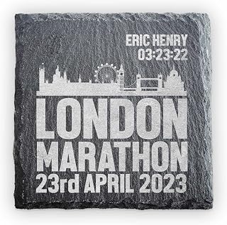 Personalised London Marathon Slate Running Coaster - Finshers Gift - Personalise Name/Date and Time