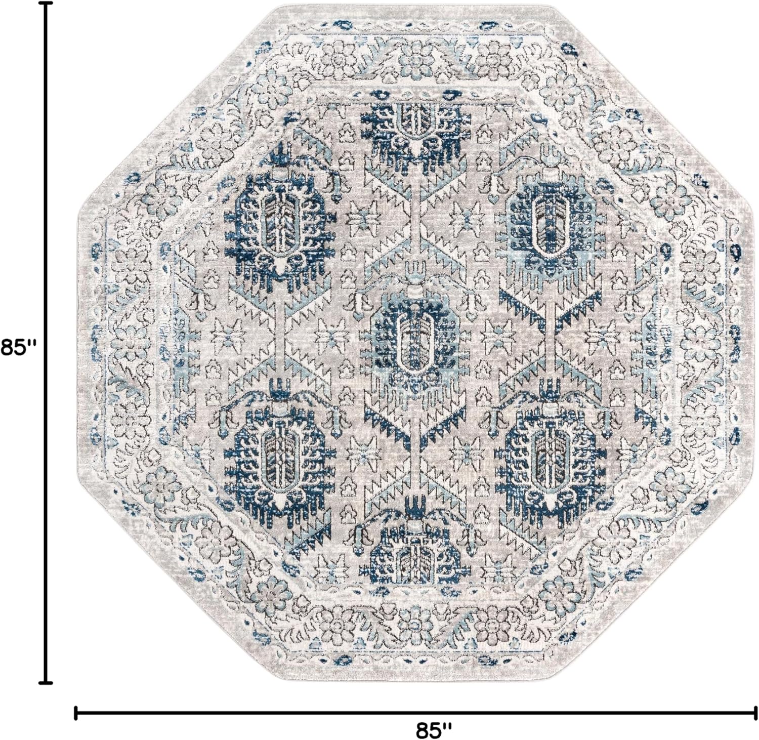 Unique Loom Nyla Collection Area Rug - Princess (7' 1" Octagon, Gray/ Ivory)