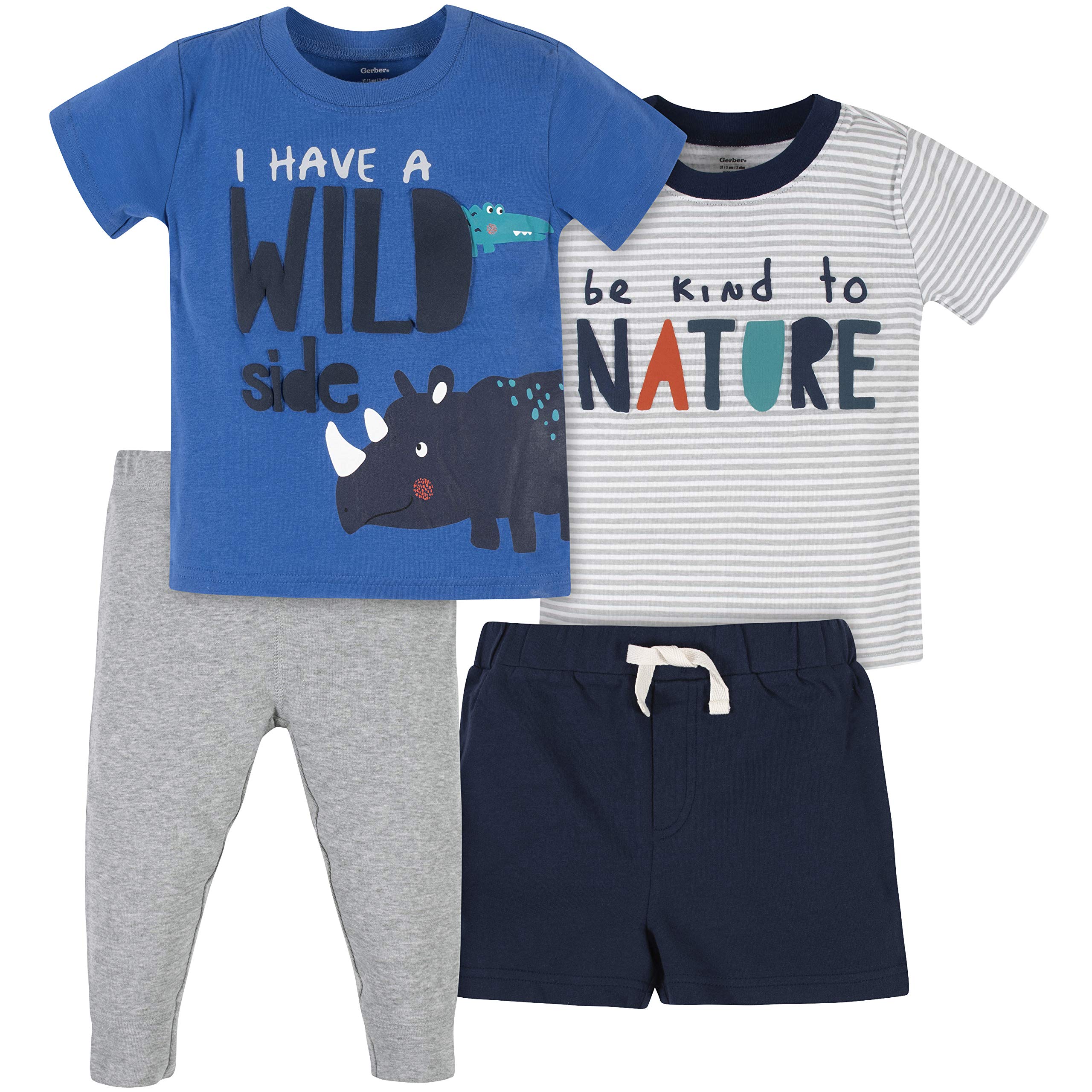 Gerber Baby Boys Toddler 4-Piece Shirt, Bodysuit, Short and Pant