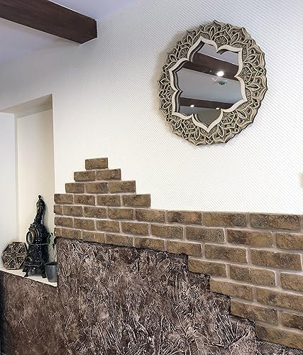 Miniatura 5 de BHDecor Espejo para decoración de pared para el hogar, marco tallado con corte láser, elegante mandala de madera para colgar, paneles de MDF para