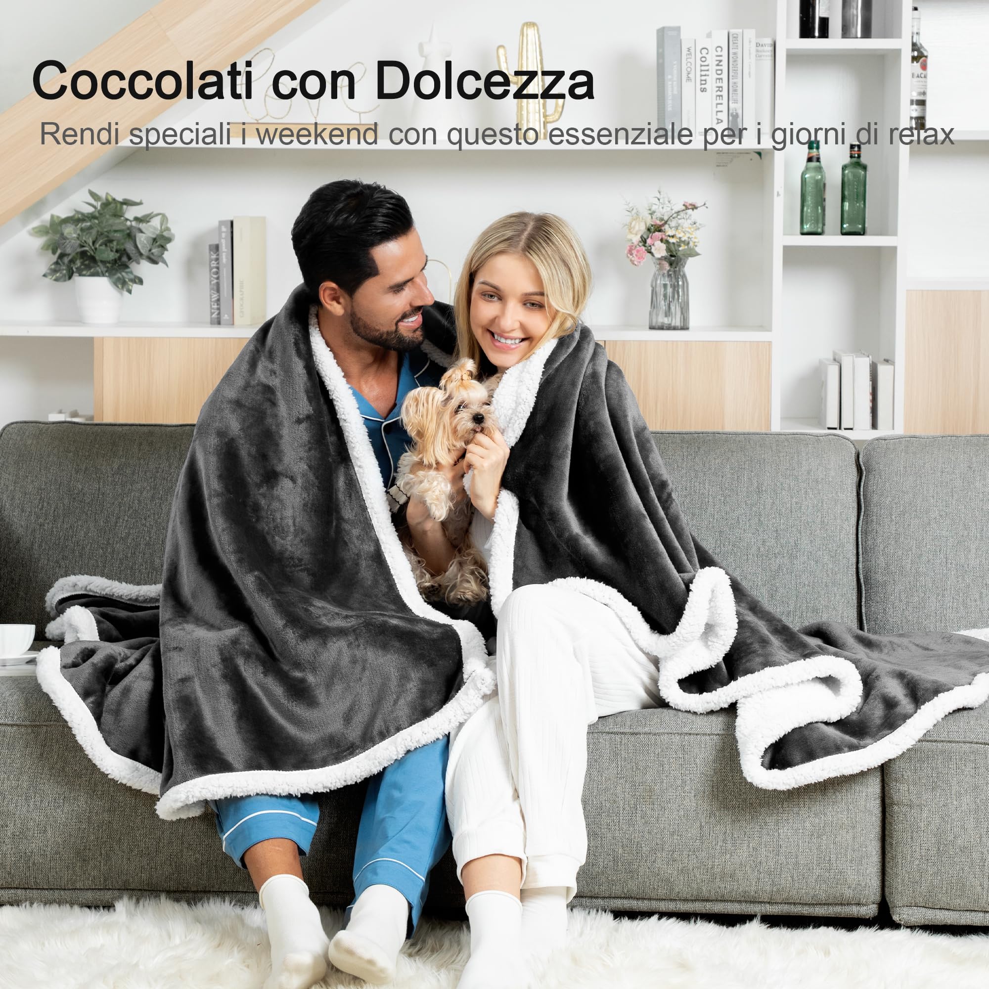Winthome Coperta Calda e Spessa, Plaid Divano Morbida Soffice, Coperte Invernale Design a Doppio Strato, Pelosa Sherpa Flanella, Blanket Natalizia Adatta a Bambini e Adulti (Grigio, 220x240cm)