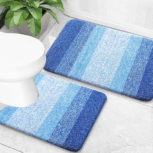 Miniatura 270 de OLANLY Juego de 2 alfombras de baño de 2 piezas, alfombras de baño de microfibra suave y absorbente y alfombra de inodoro con contorno