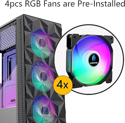 Miniatura 2 de Carcasa para PC con 4 ventiladores RGB preinstalados, carcasa de computadora ATX para juegos con malla frontal en forma de diamante y panel lateral