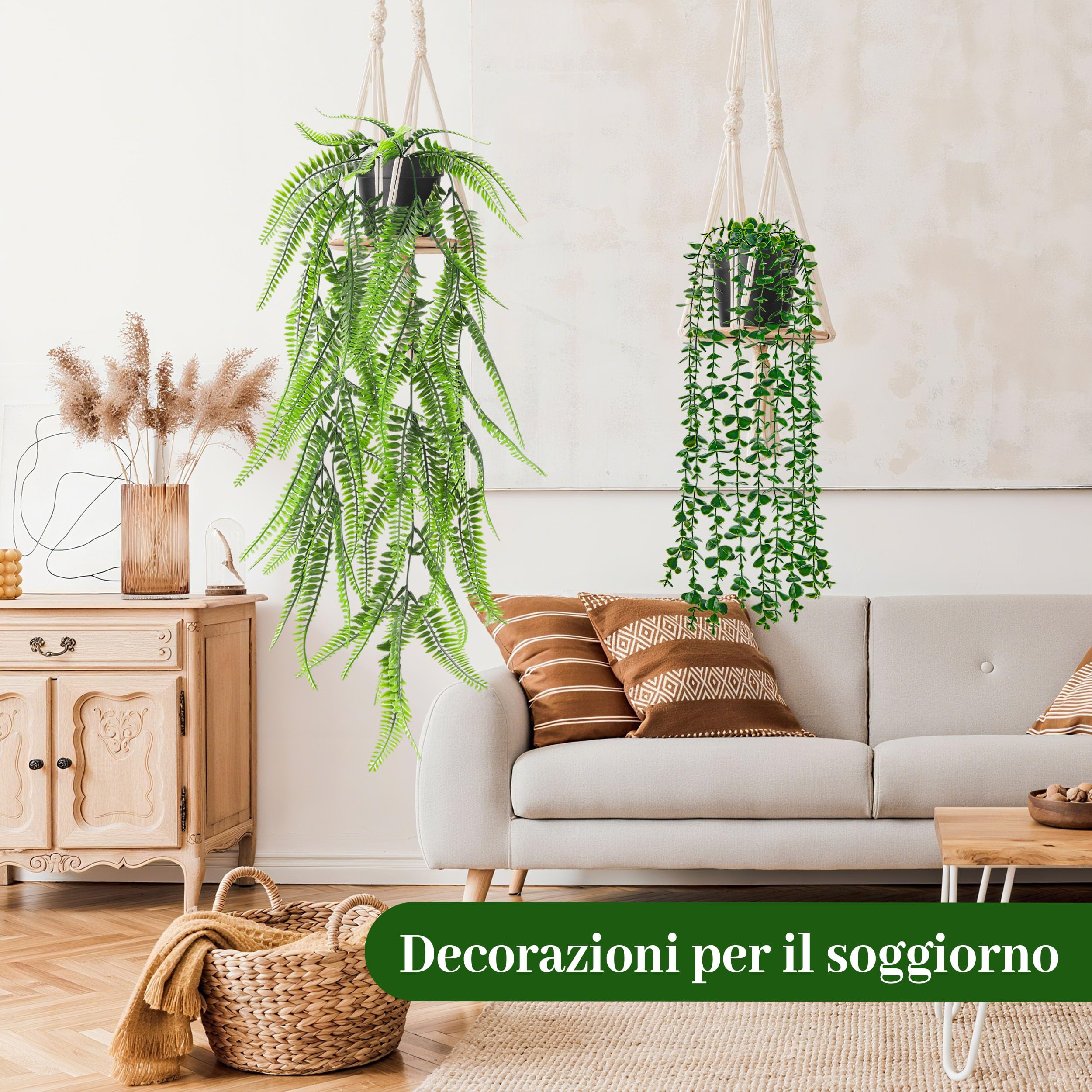 Der Rose 8 piante finte da appendere, edera rampicante artificiale, eucalipto, piante da appendere per la casa, stile bohémien, mensola da parete, decorazione per interni ed esterni (vasi neri)